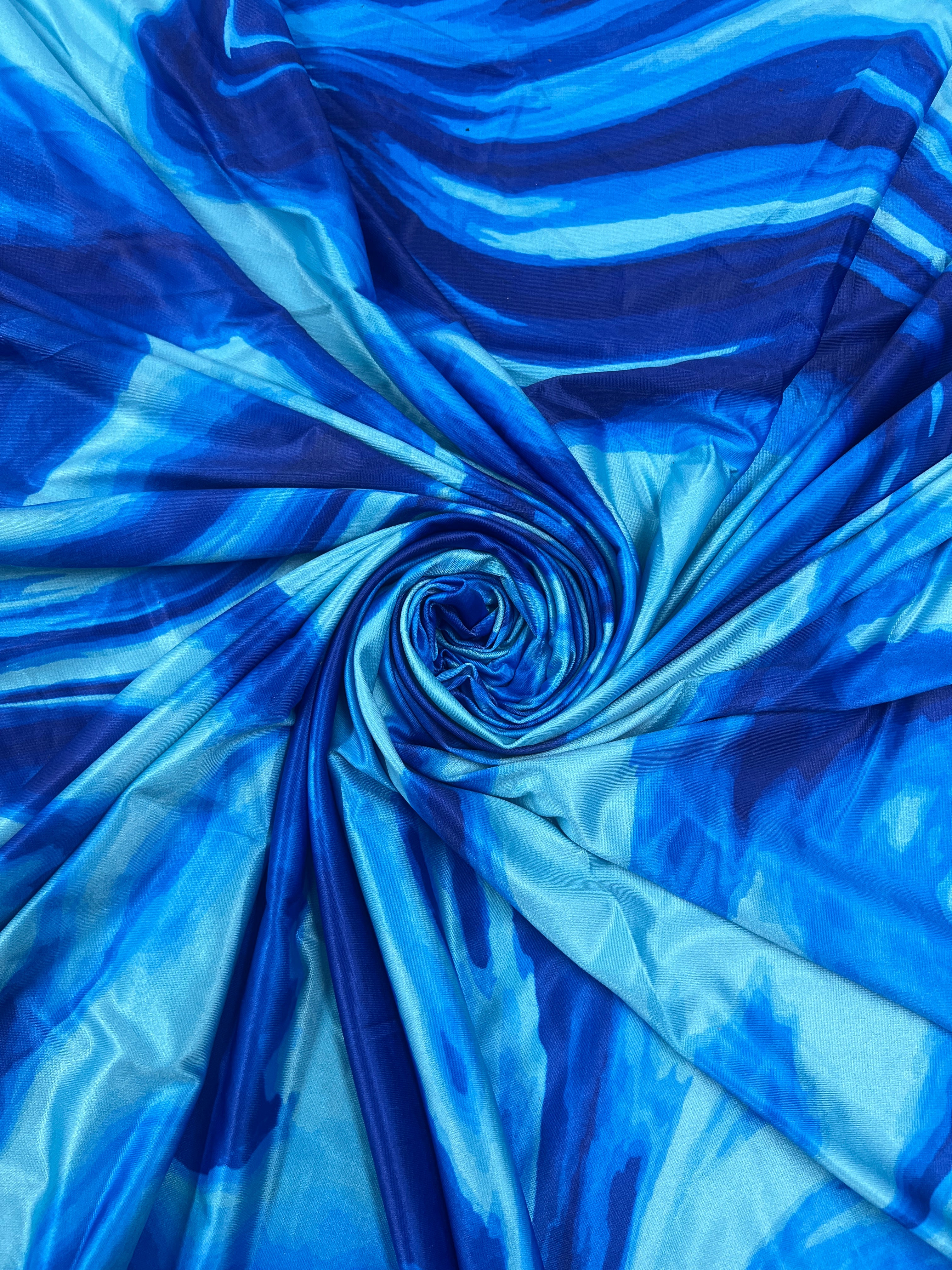 Ocean Blue Marble Print Soft Touch Fabric