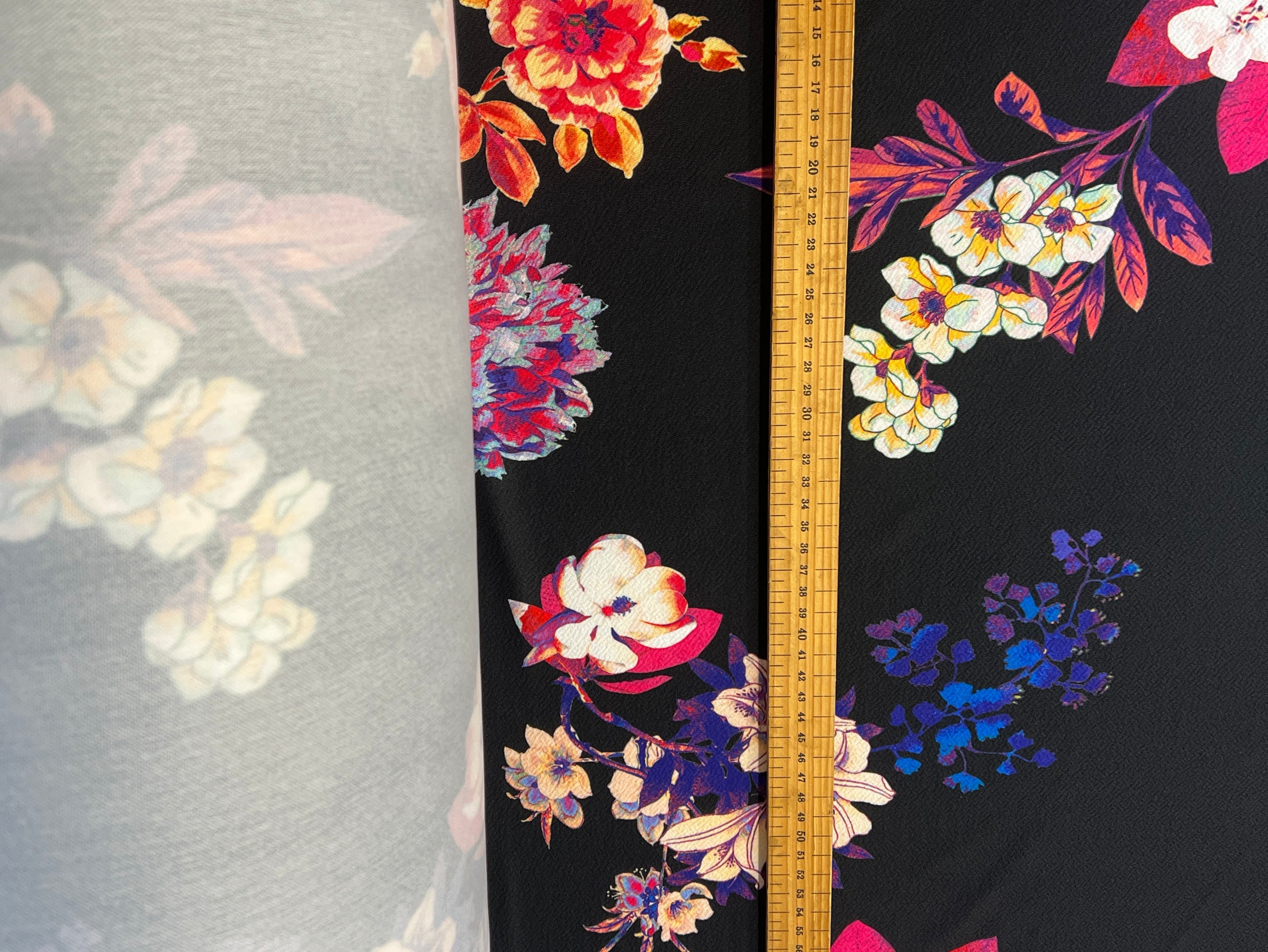 Black Multicolour Floral Liverpool Fabric – Textured Stretch Knit, 148cm Wide Dress Fabric