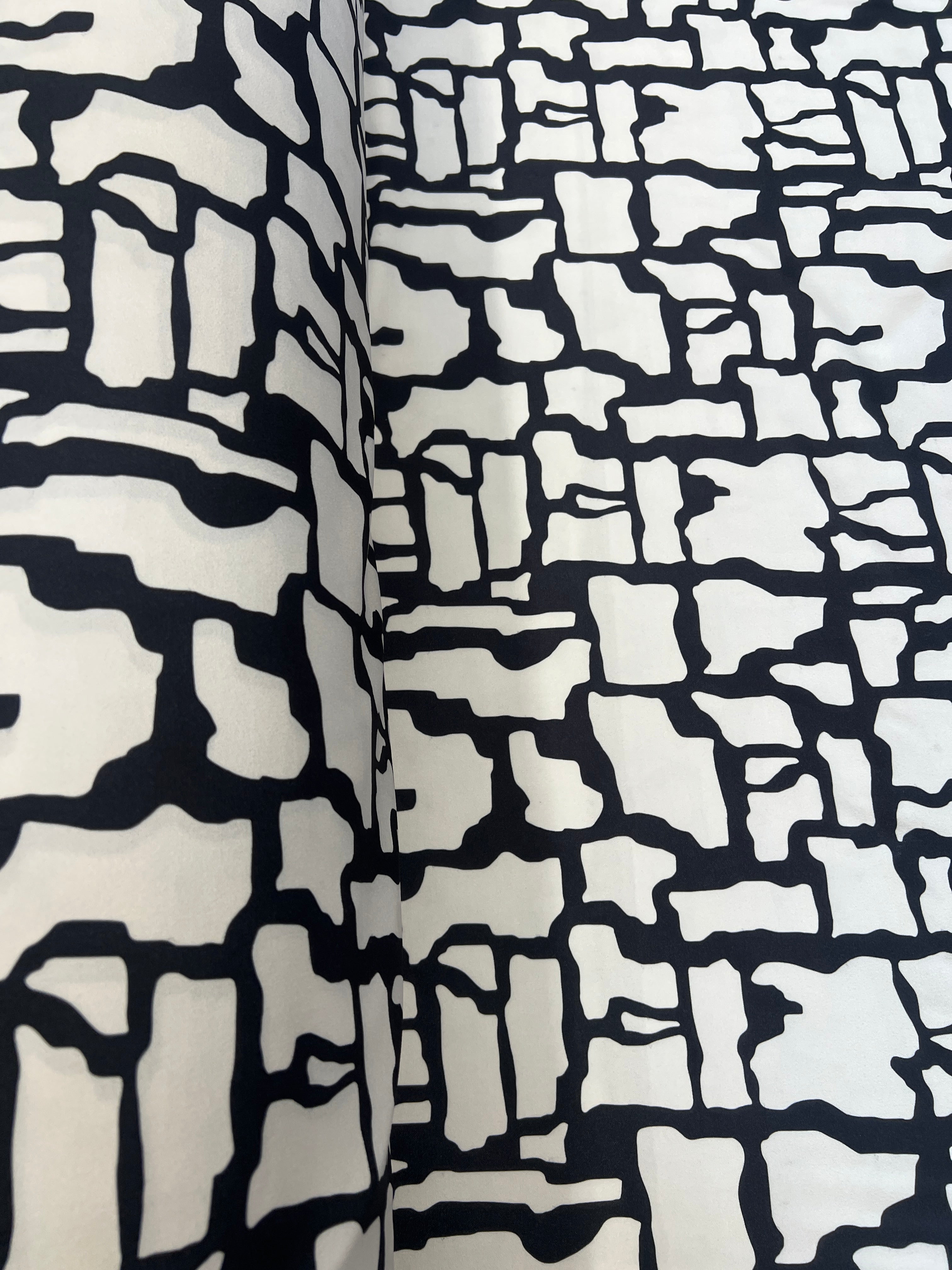 Black White Abstract Scuba Crepe Stretch Jersey Dressmaking Fabric