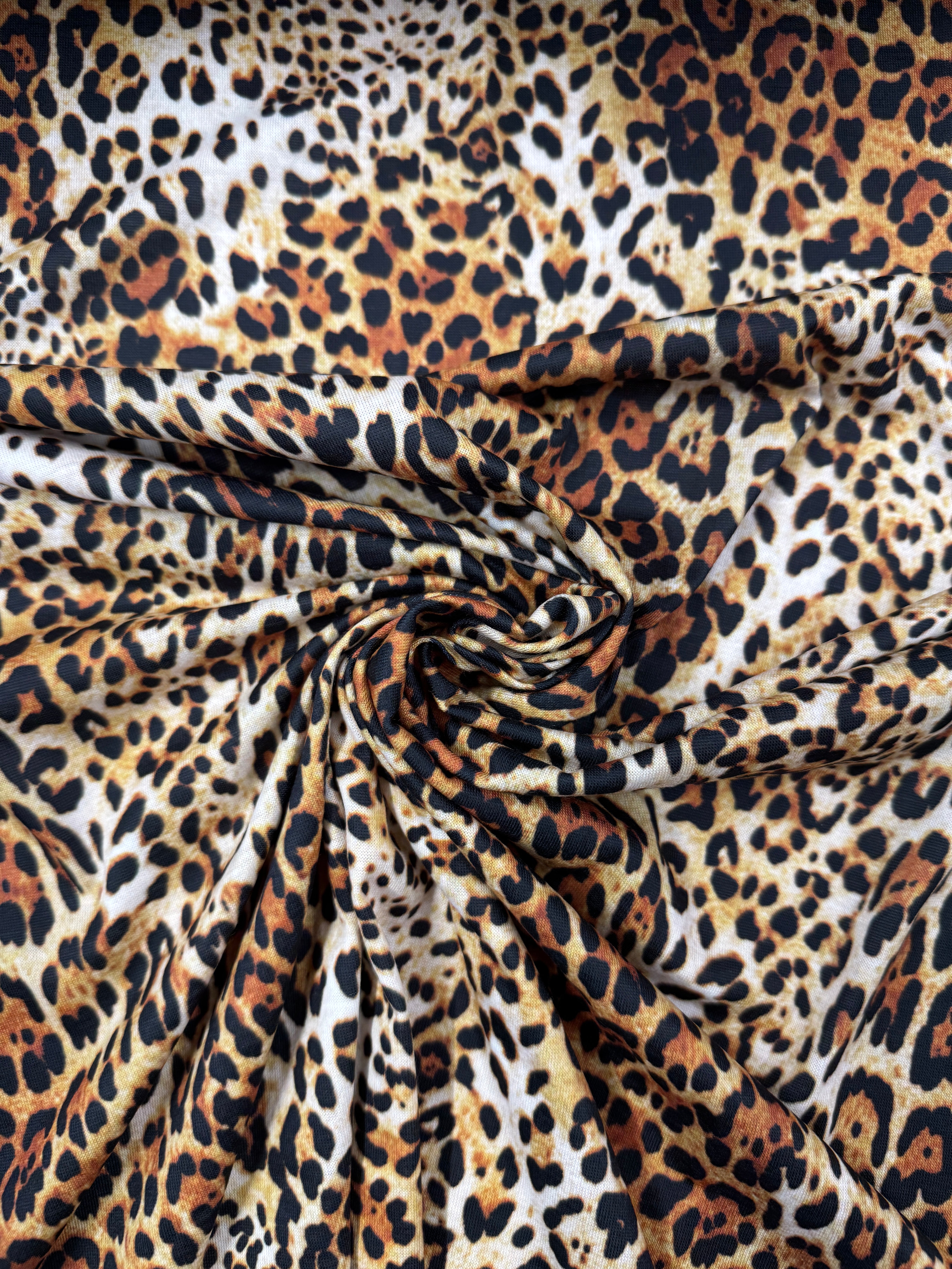 Leopard Print Jersey Fabric – Spun Polyester Stretch, 150cm Wide Animal Print