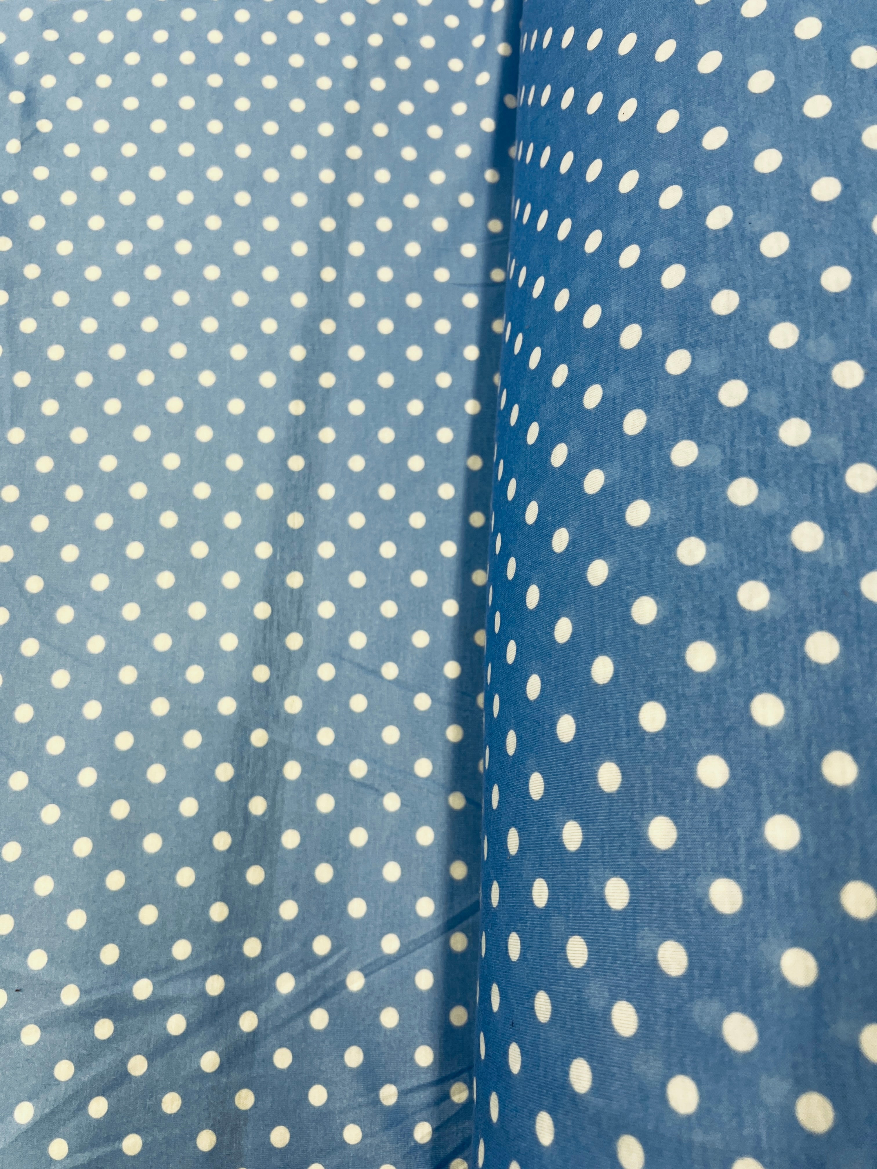 Blue Polka Dot Fabric Spun Polyester Blend Dress Craft Material 148cm Wide