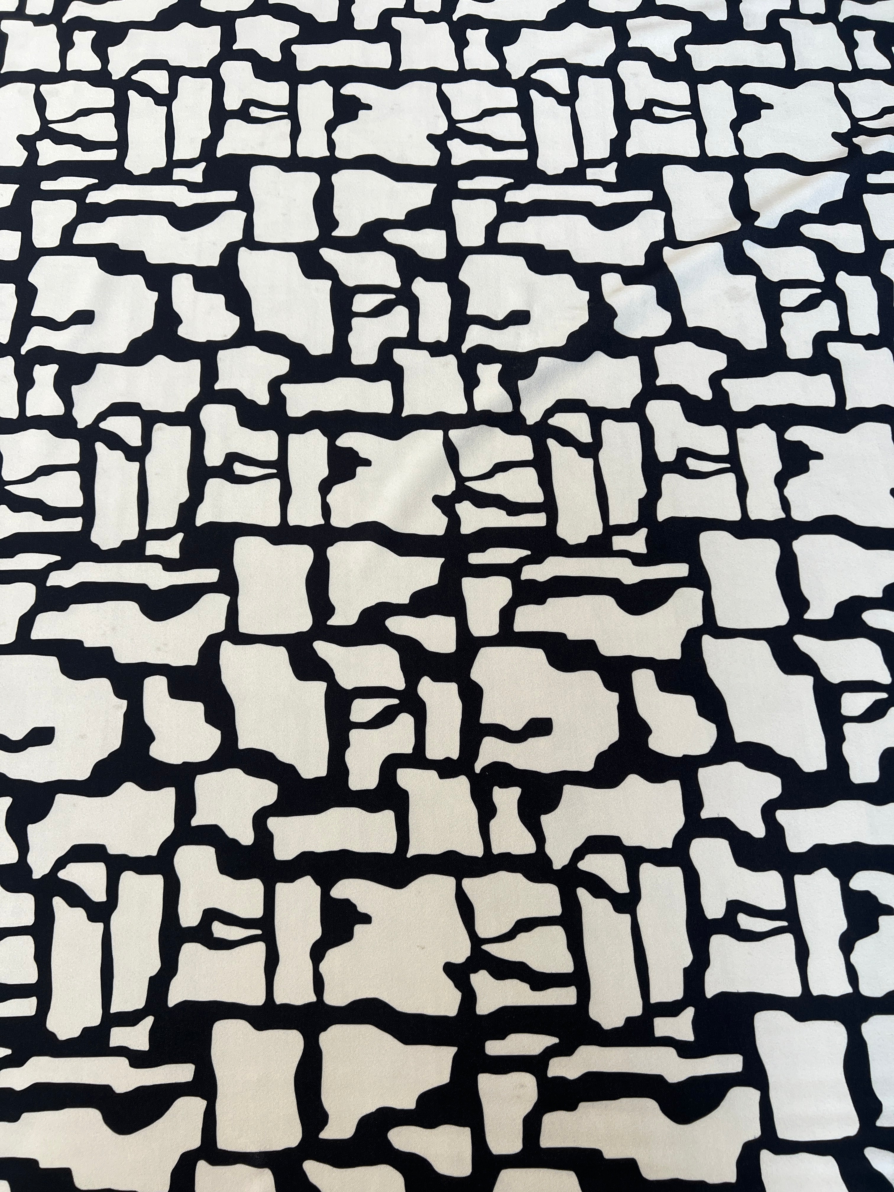 Black White Abstract Scuba Crepe Stretch Jersey Dressmaking Fabric