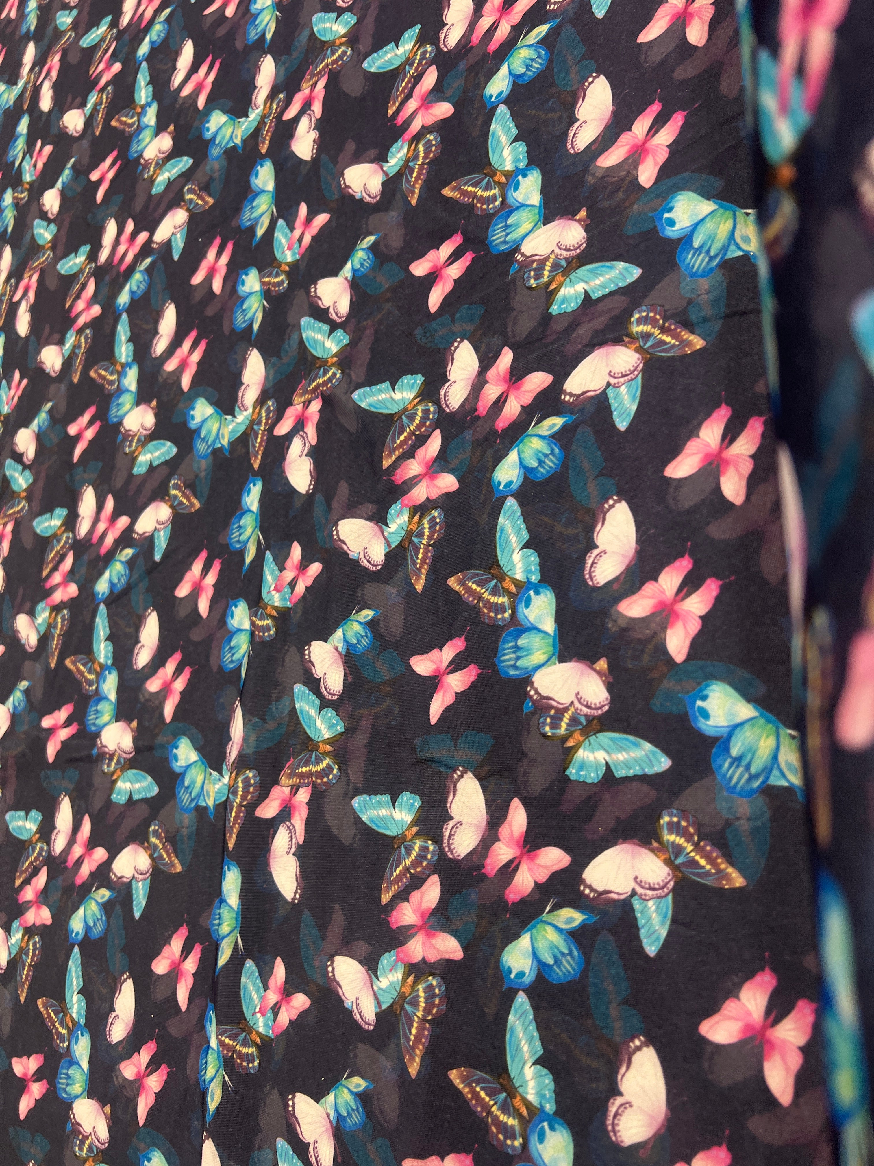 Black Multicolour Butterfly Scuba Crepe Fabric