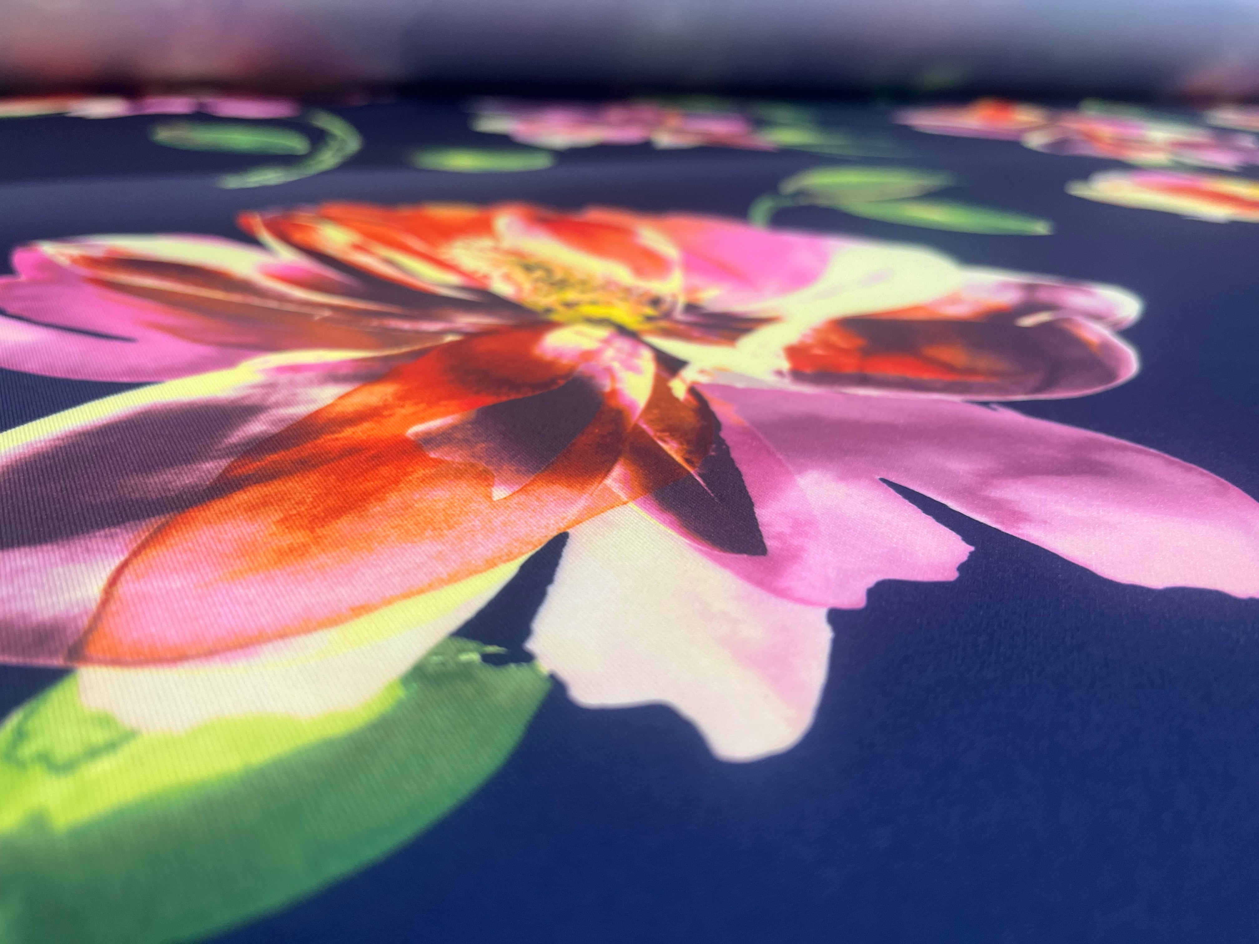 Midnight Garden Watercolor Floral Scuba Fabric 143cm