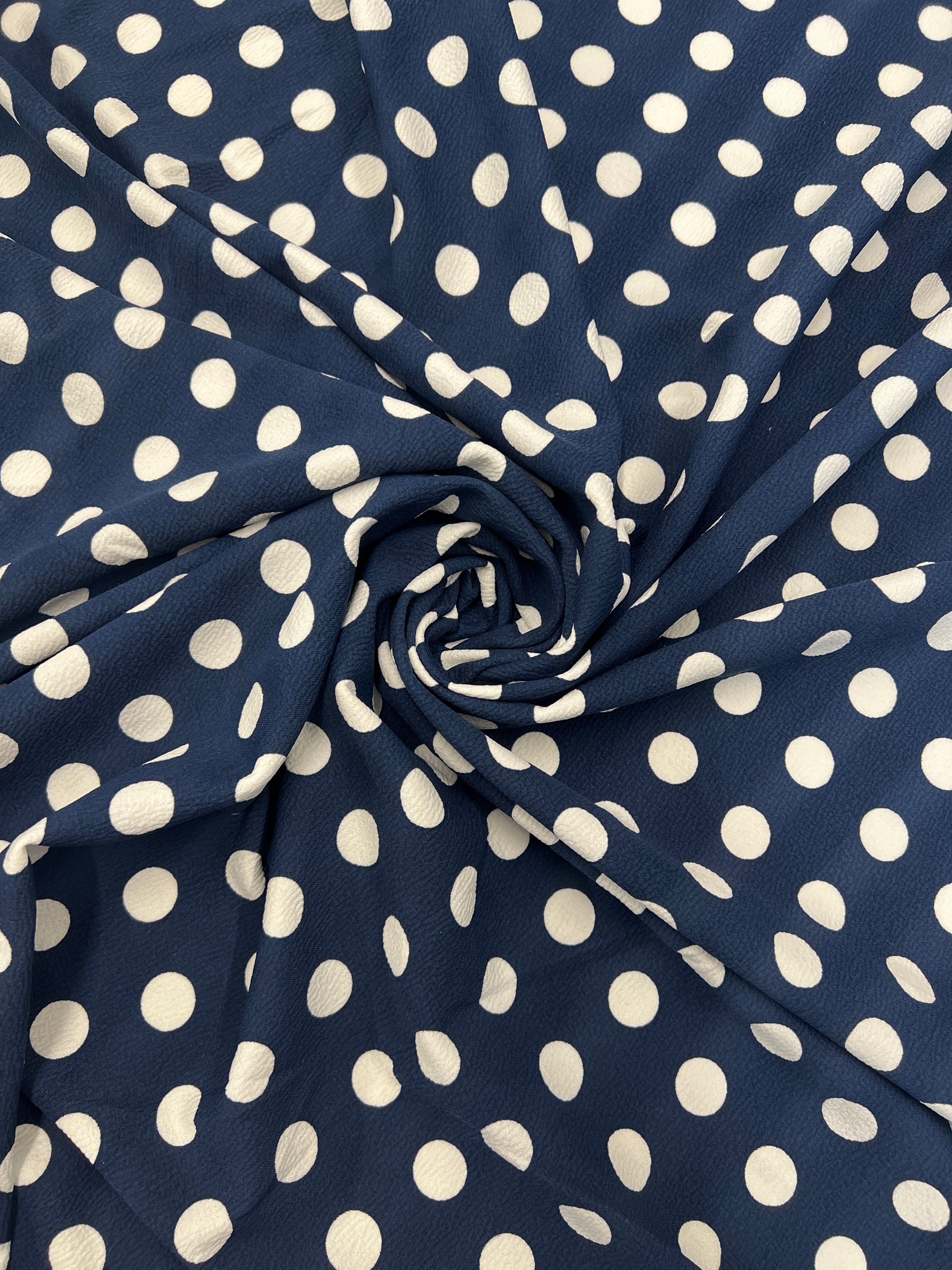 Navy & White Polka Dot Liverpool Fabric