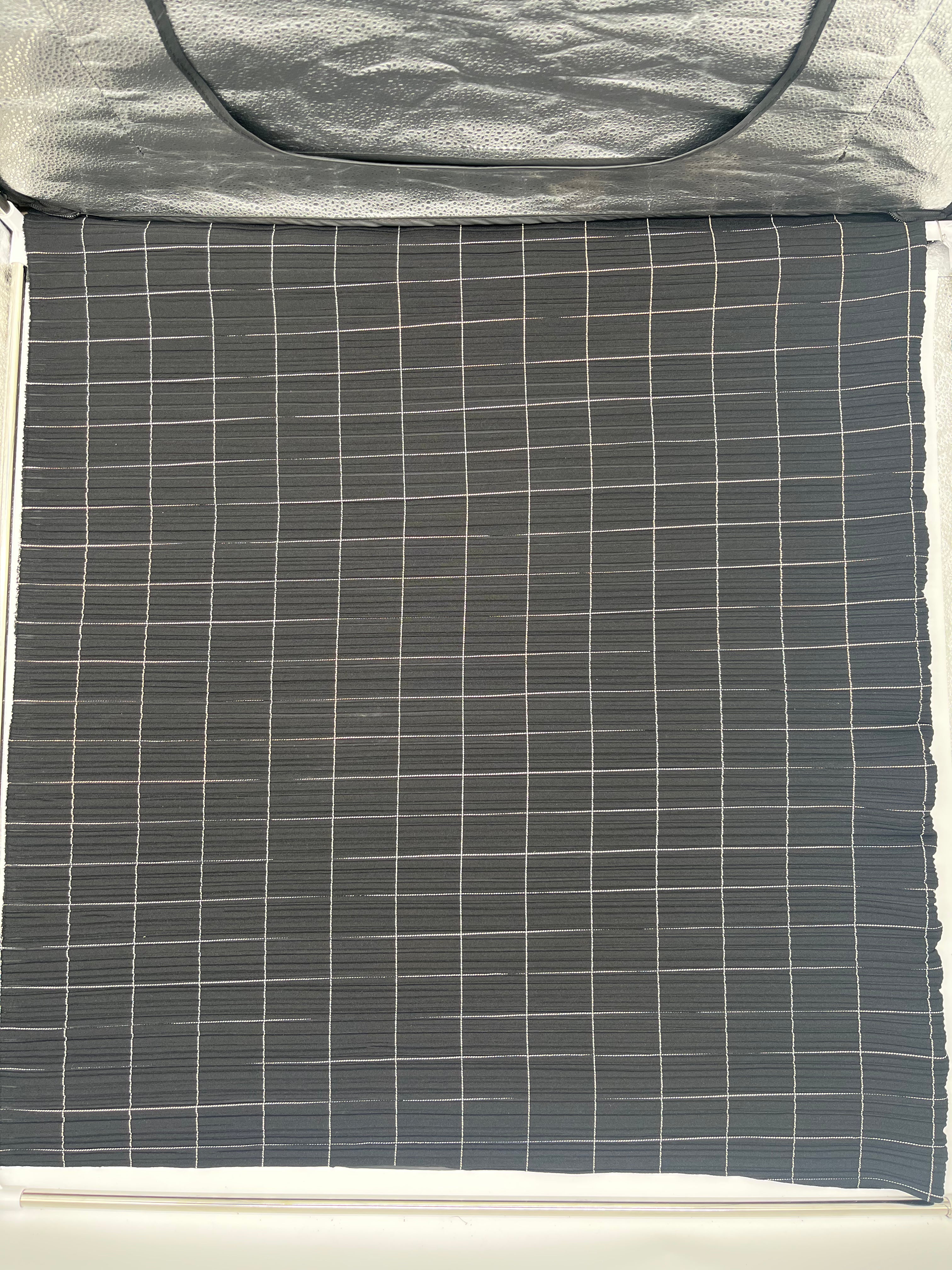 Black & White Grid Check Plisse Pleated Stretch Fabric 155cm