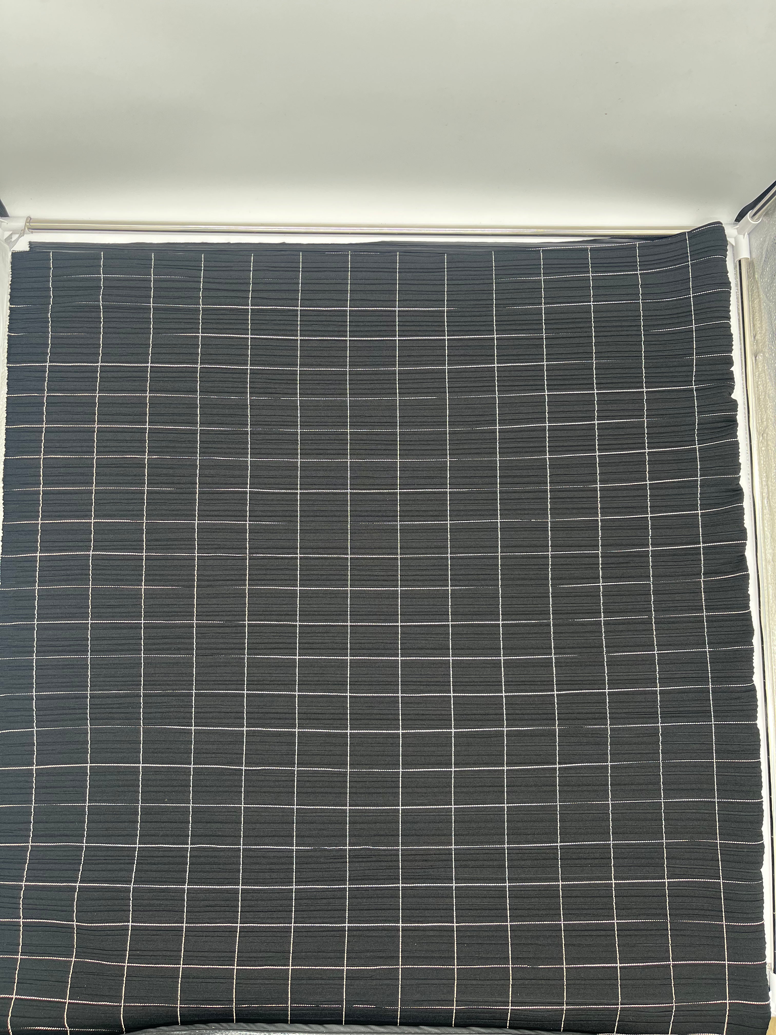 Black & White Grid Check Plisse Pleated Stretch Fabric 155cm