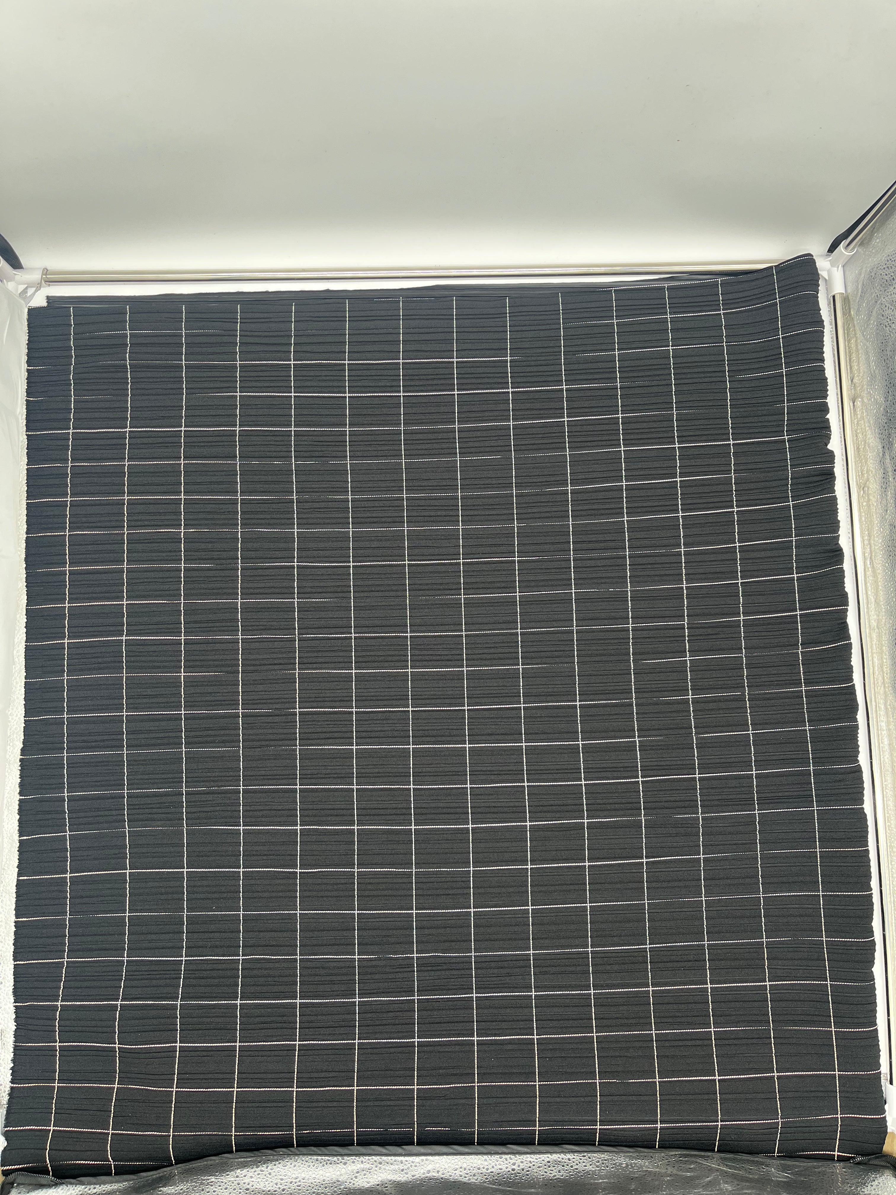 Black & White Grid Check Plisse Pleated Stretch Fabric 155cm