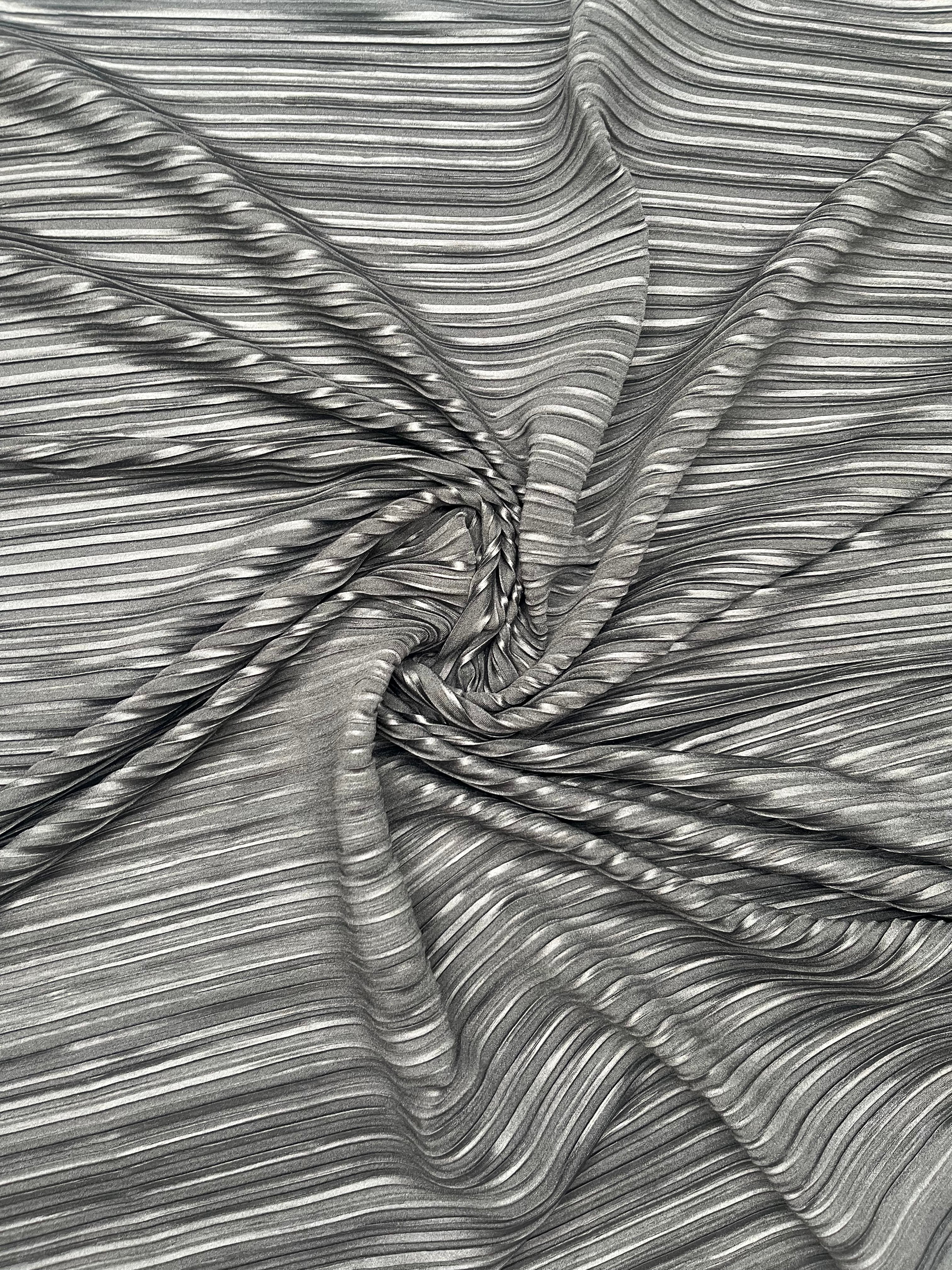 Black & White Grid Check Plisse Pleated Stretch Fabric 155cm