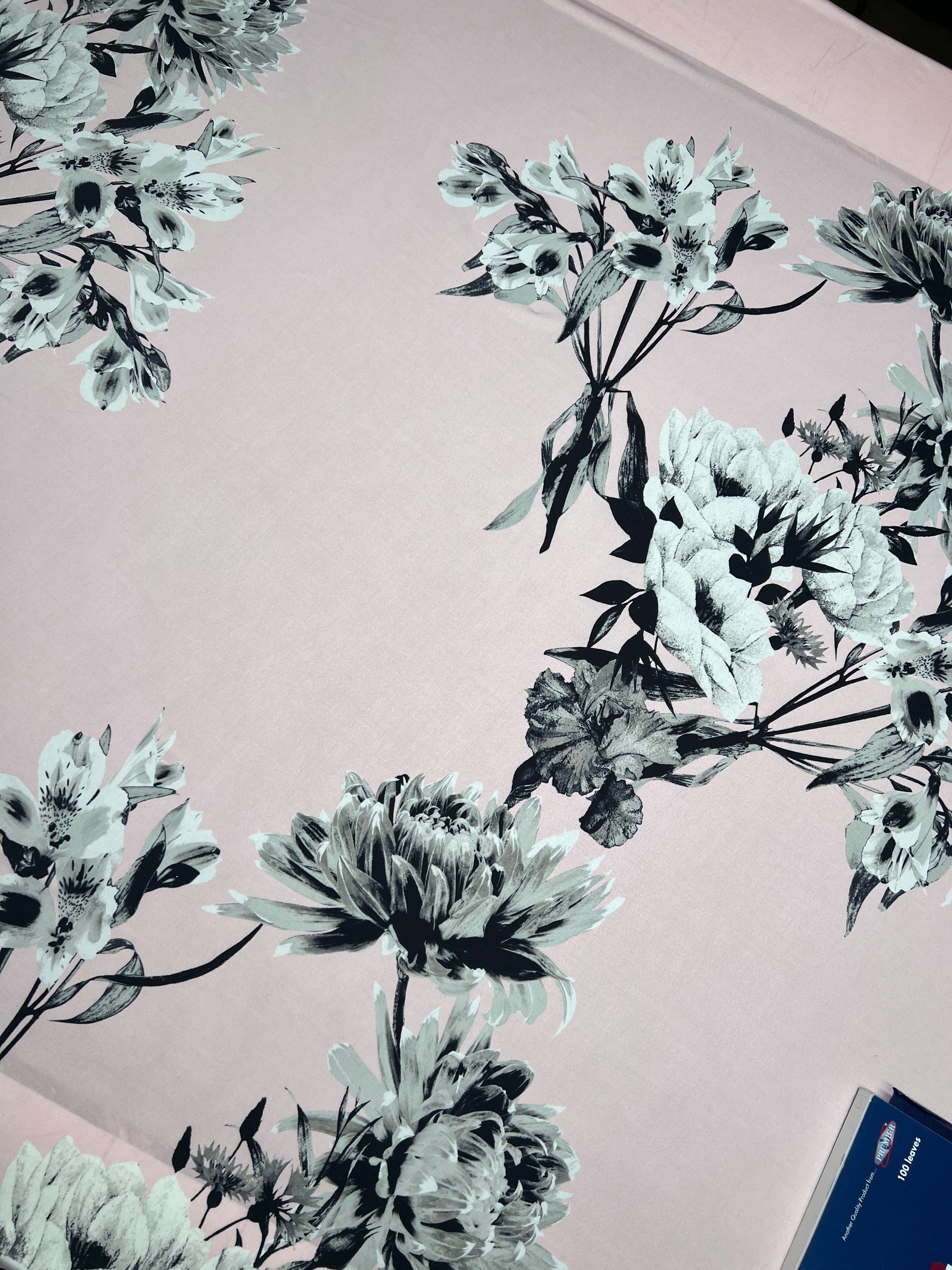 Pink Monochrome Floral Slinky Soft Stretch Drape Dressmaking Fabric 150cm