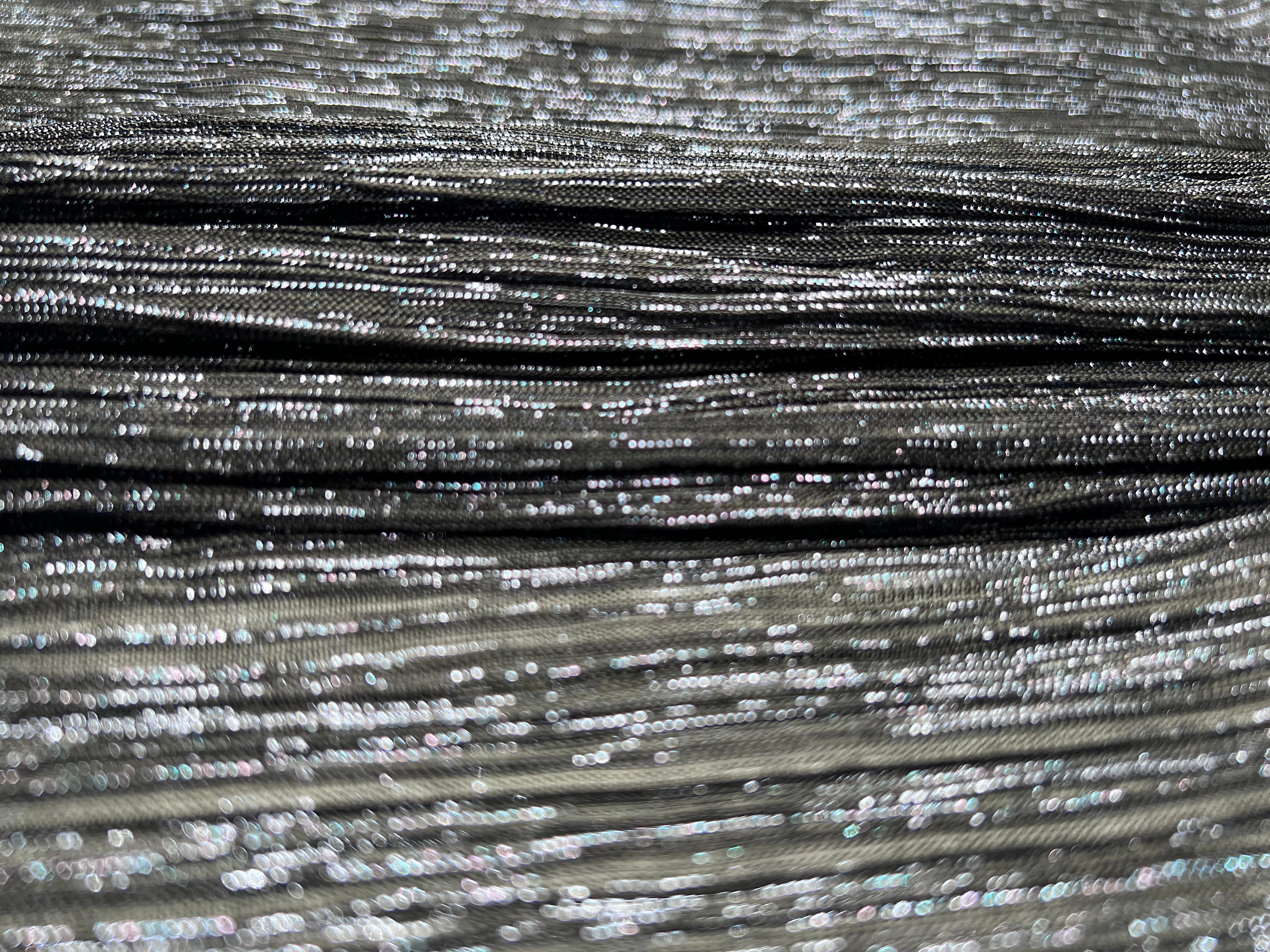 Midnight Blue Silver Metallic Pleated Mesh Fabric - Sheer Lurex Plisse