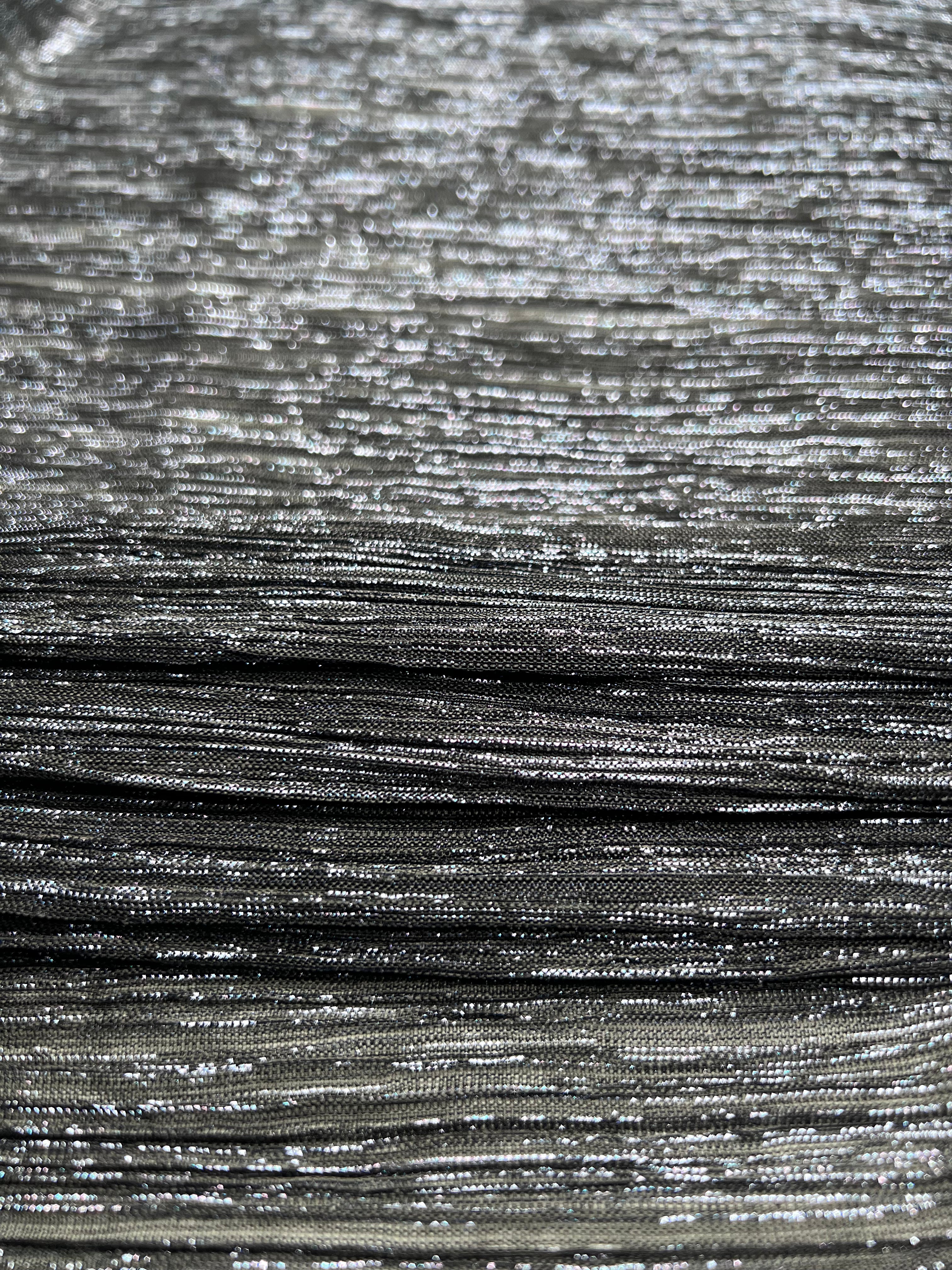 Midnight Blue Silver Metallic Pleated Mesh Fabric - Sheer Lurex Plisse