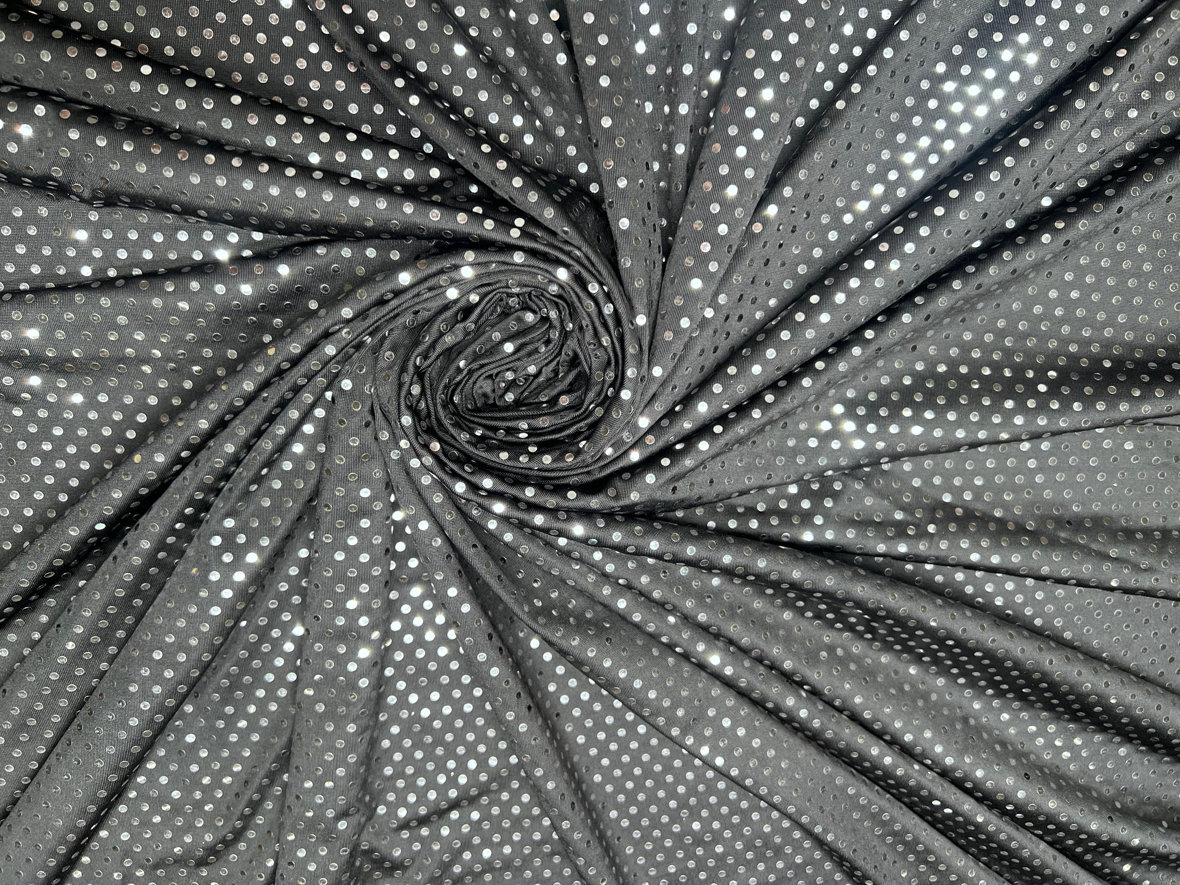 Black Silver Micro Sequin Stretch Knit Fabric Costume Apparel