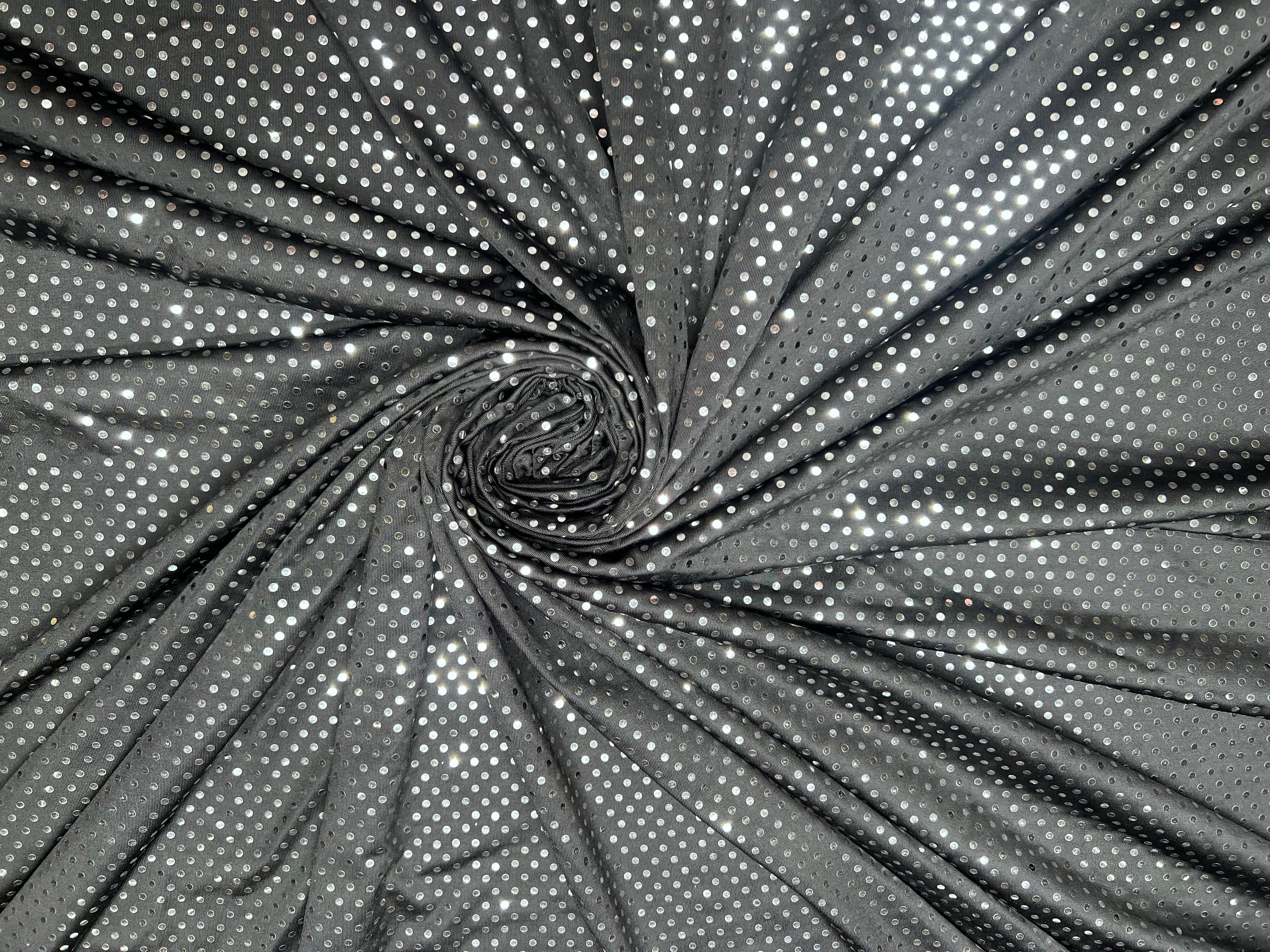 Black Silver Micro Sequin Stretch Knit Fabric Costume Apparel