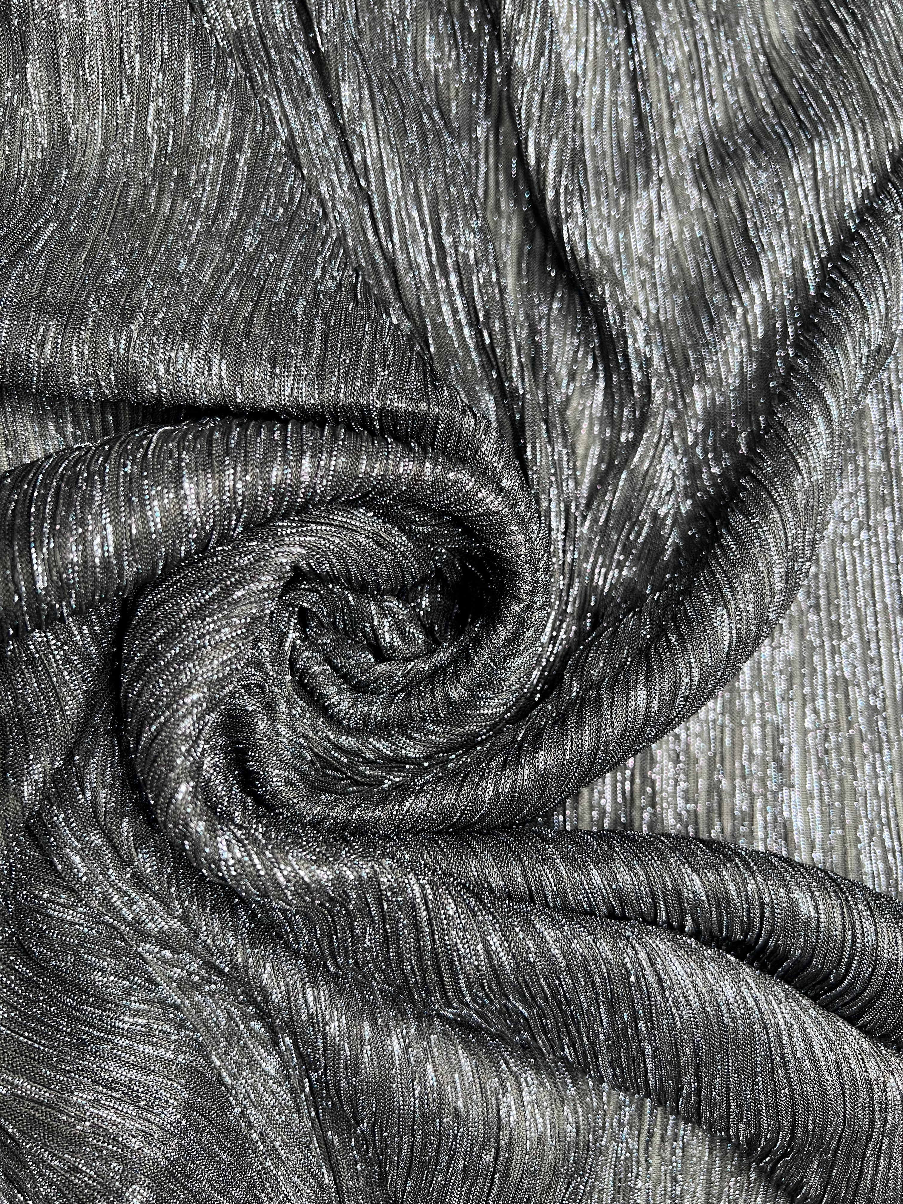 Black Plisse Interlock Jersey Fabric Pleated Stretch Knit Fabric Meter 148cm