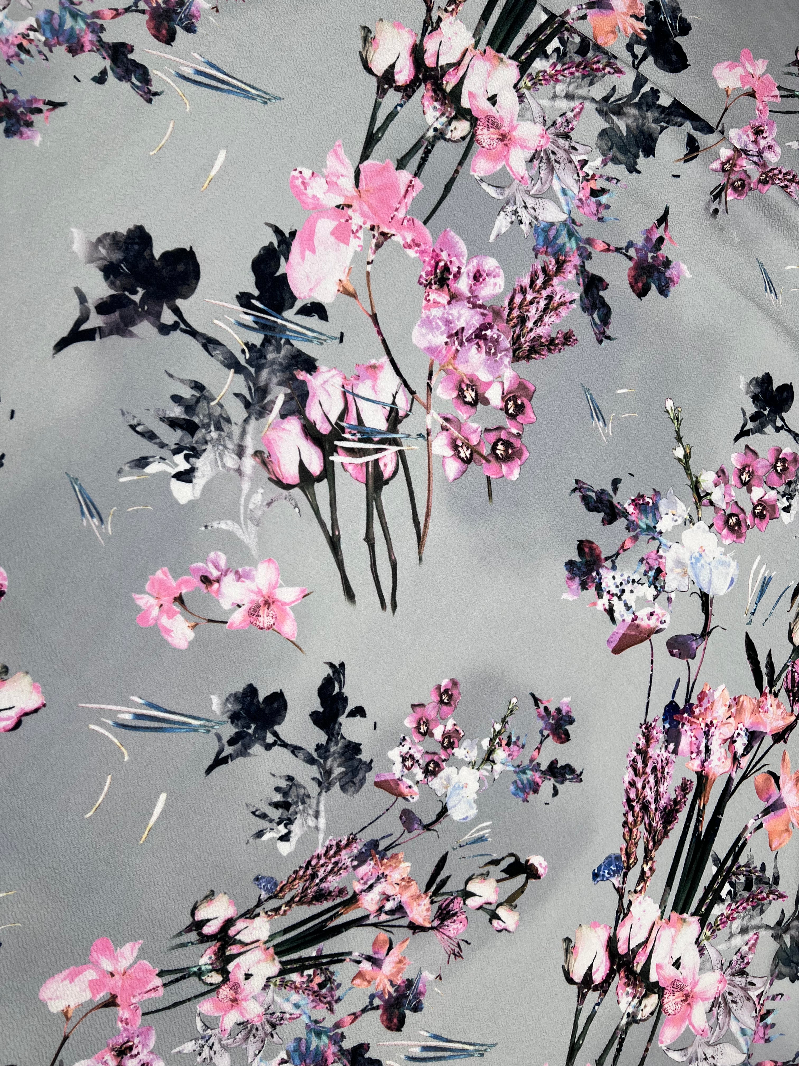 Grey Floral Pink Watercolor Liverpool Stretch Knit Fabric 142cm