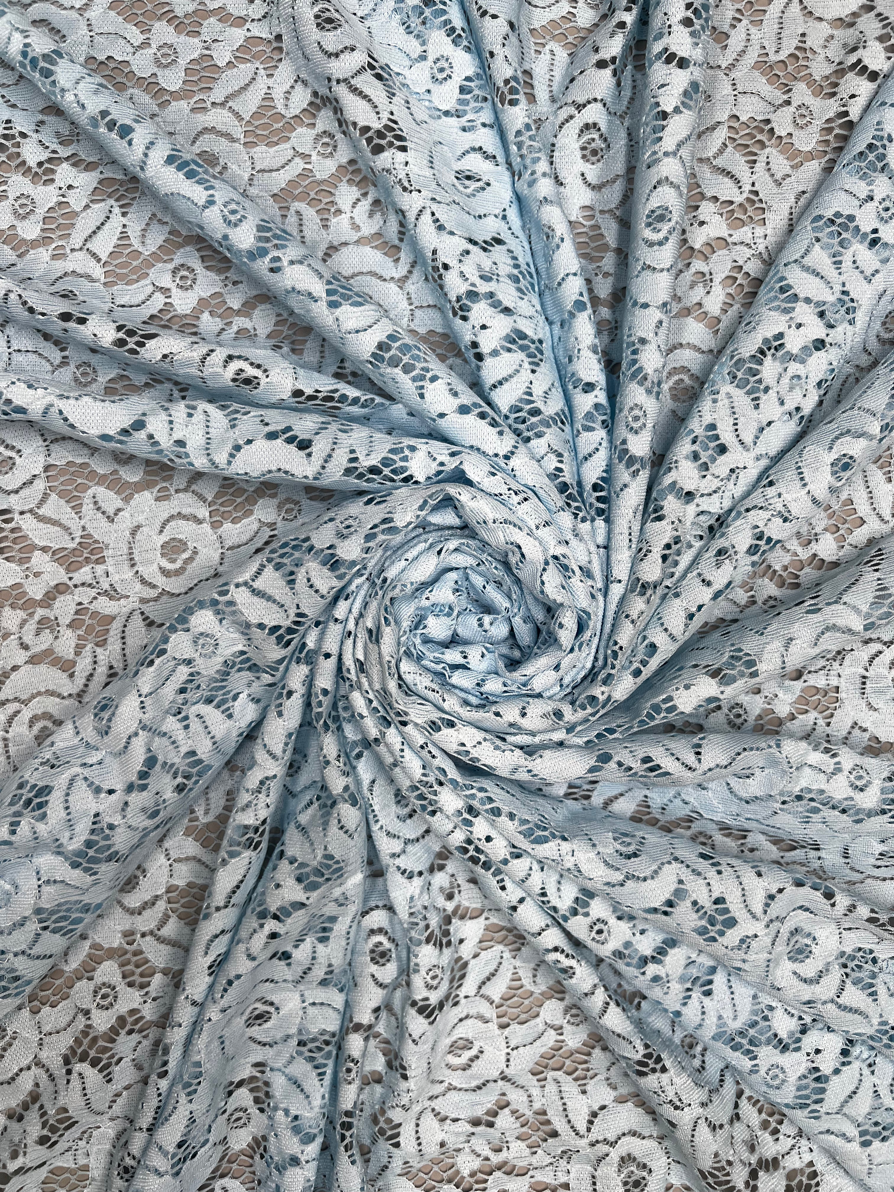 Pale Blue Fine Guage Floral Lace Soft Stretch Dressmaking Fabric 150cm