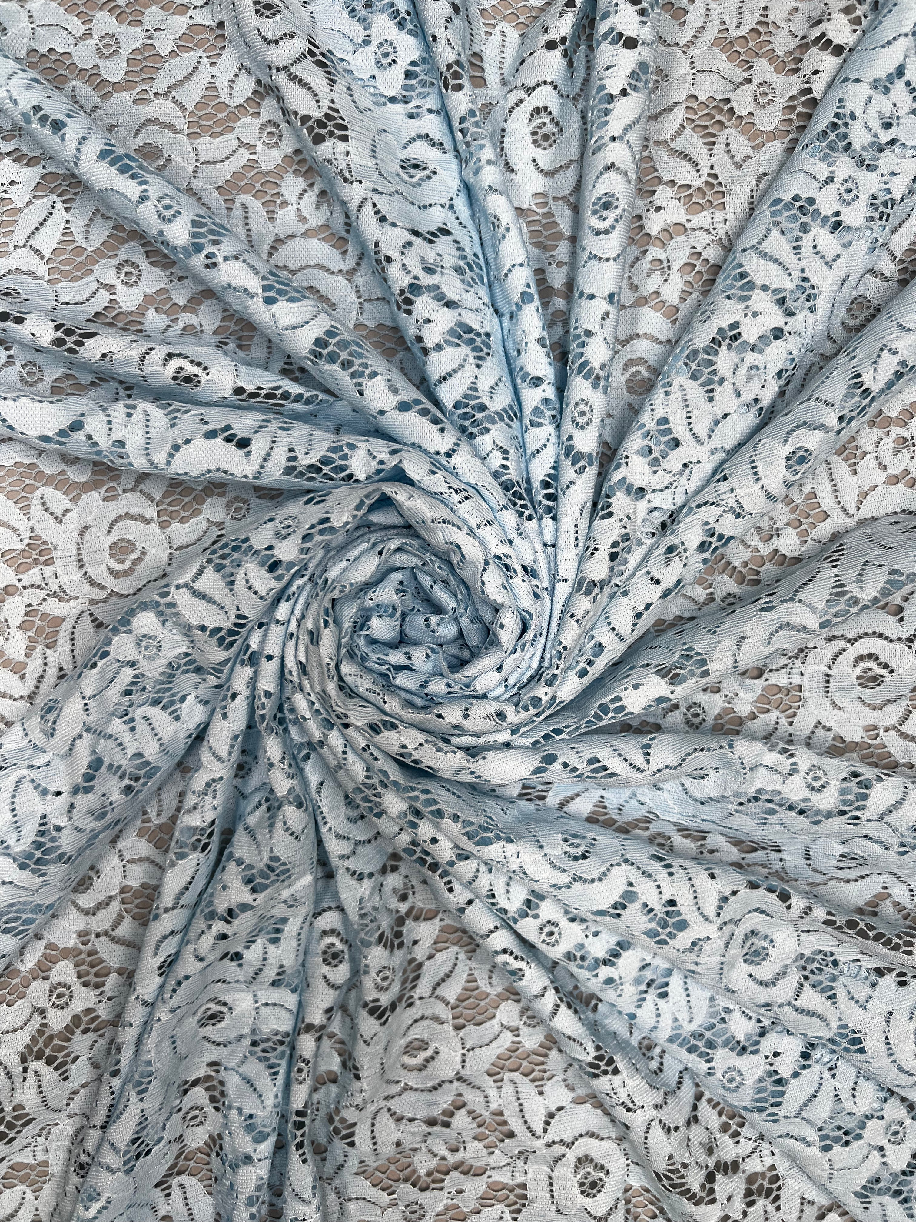 Pale Blue Fine Guage Floral Lace Soft Stretch Dressmaking Fabric 150cm
