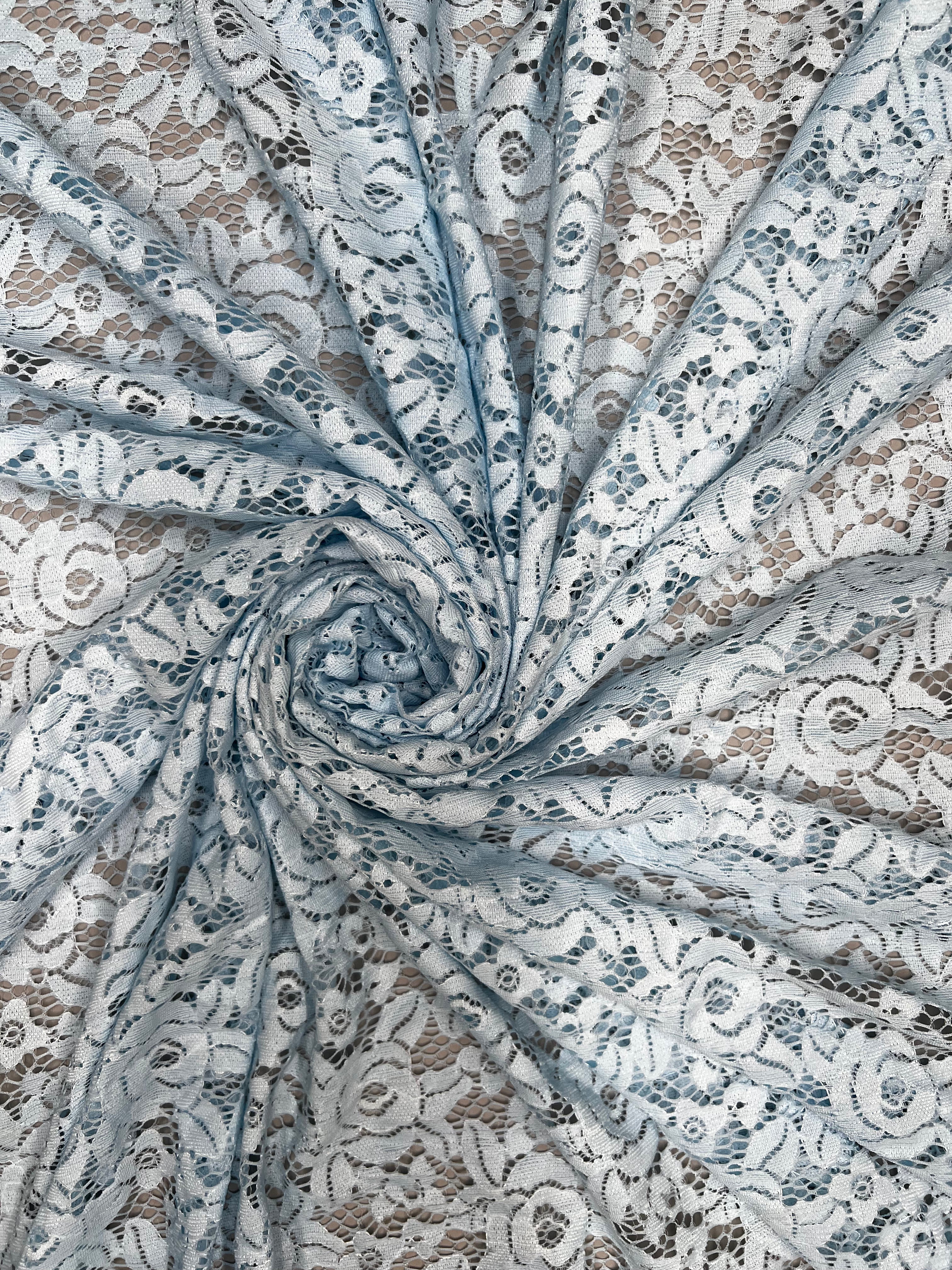 Pale Blue Fine Guage Floral Lace Soft Stretch Dressmaking Fabric 150cm