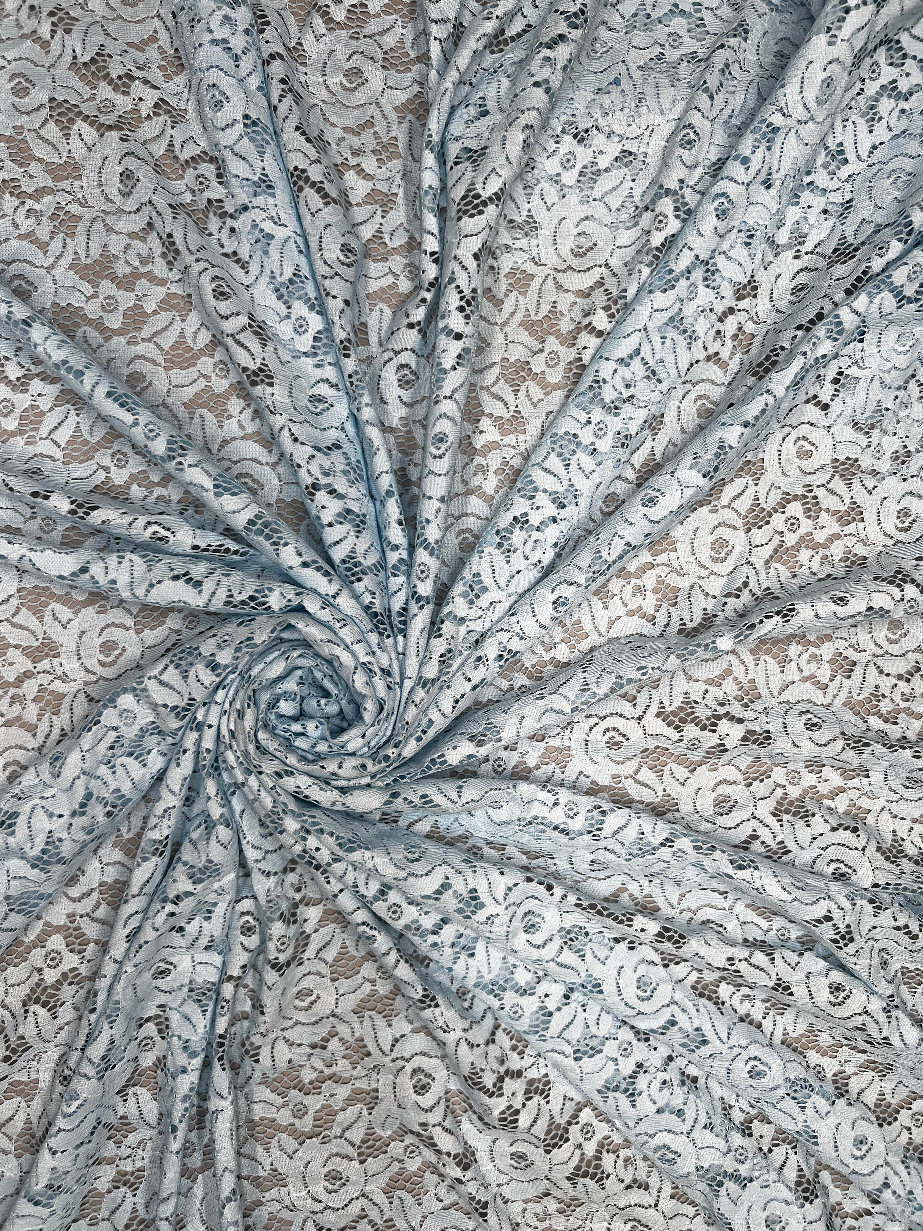 Pale Blue Fine Guage Floral Lace Soft Stretch Dressmaking Fabric 150cm
