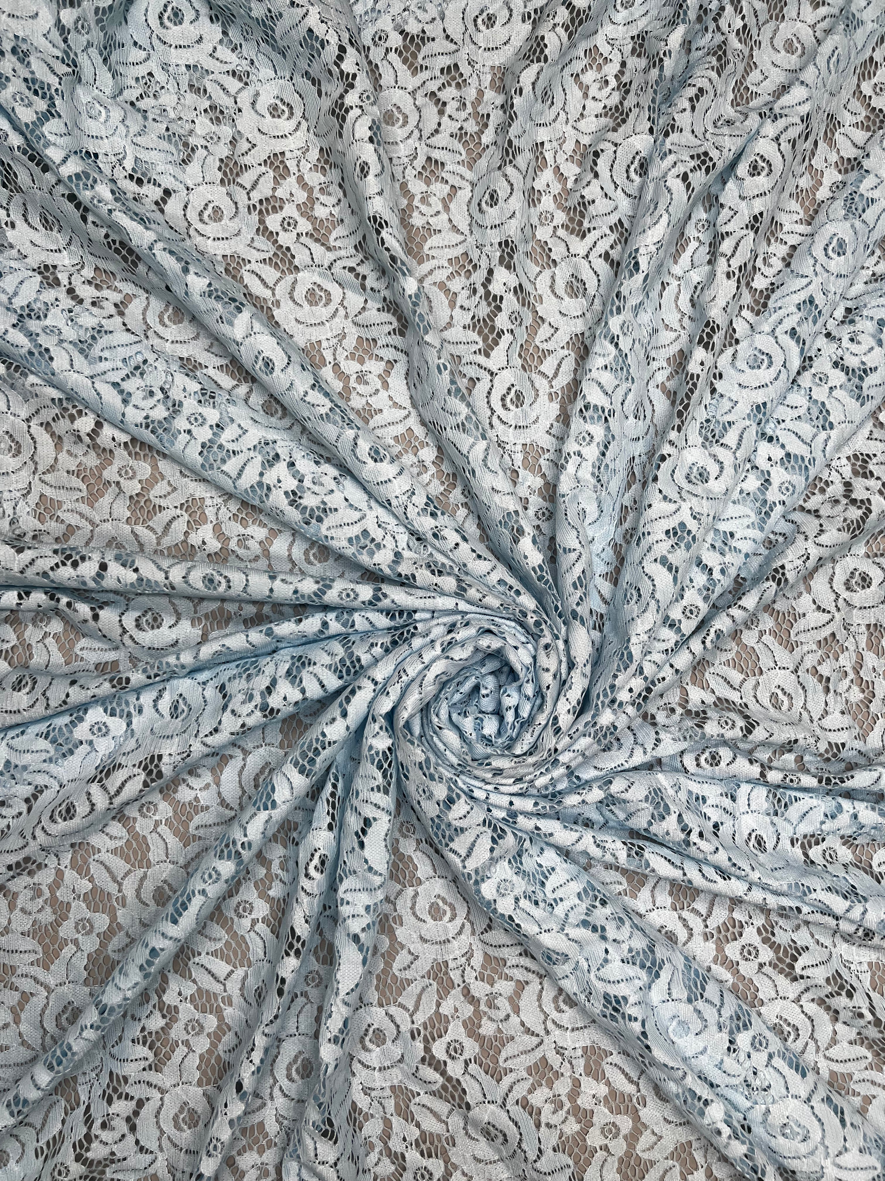 Pale Blue Fine Guage Floral Lace Soft Stretch Dressmaking Fabric 150cm