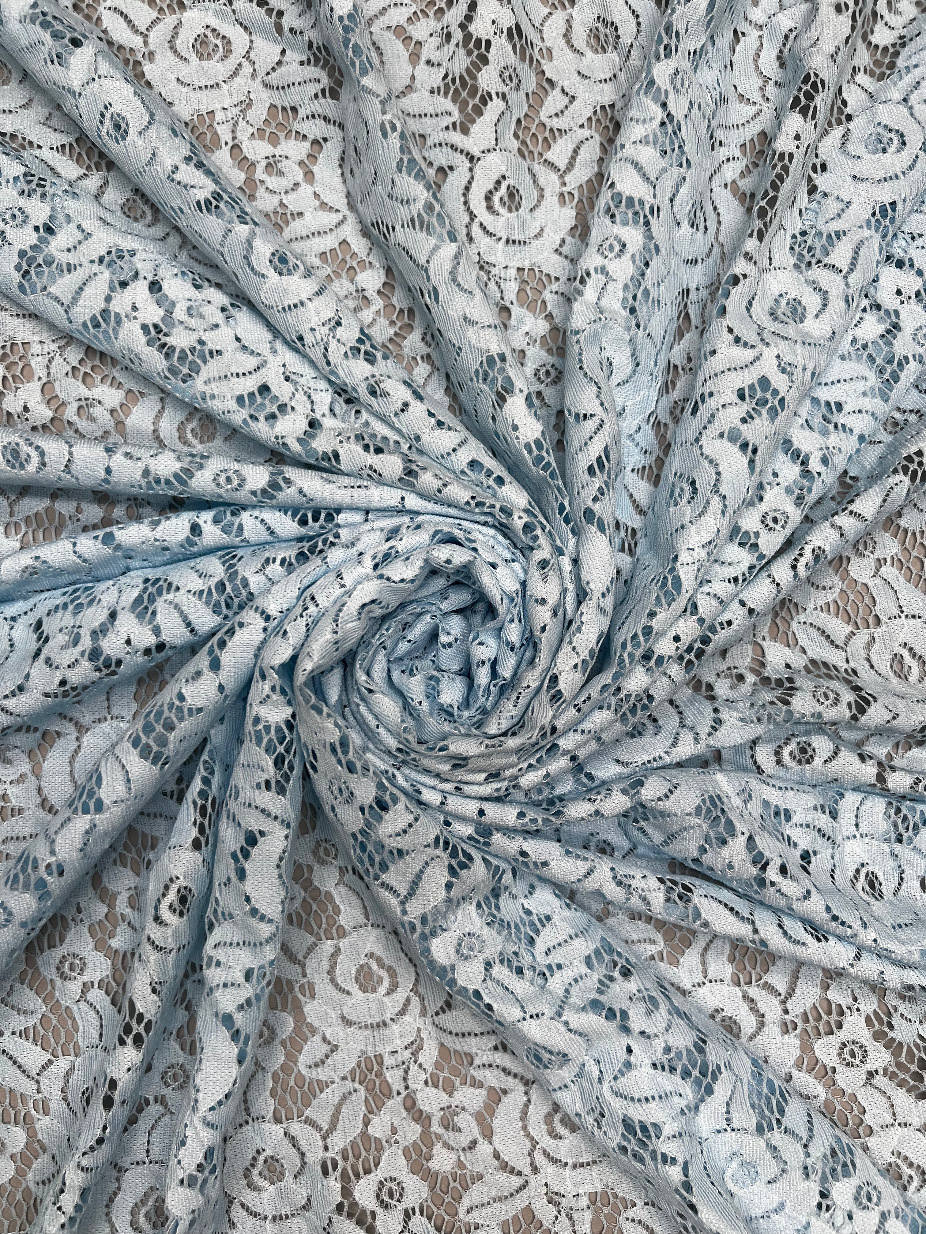 Pale Blue Fine Guage Floral Lace Soft Stretch Dressmaking Fabric 150cm