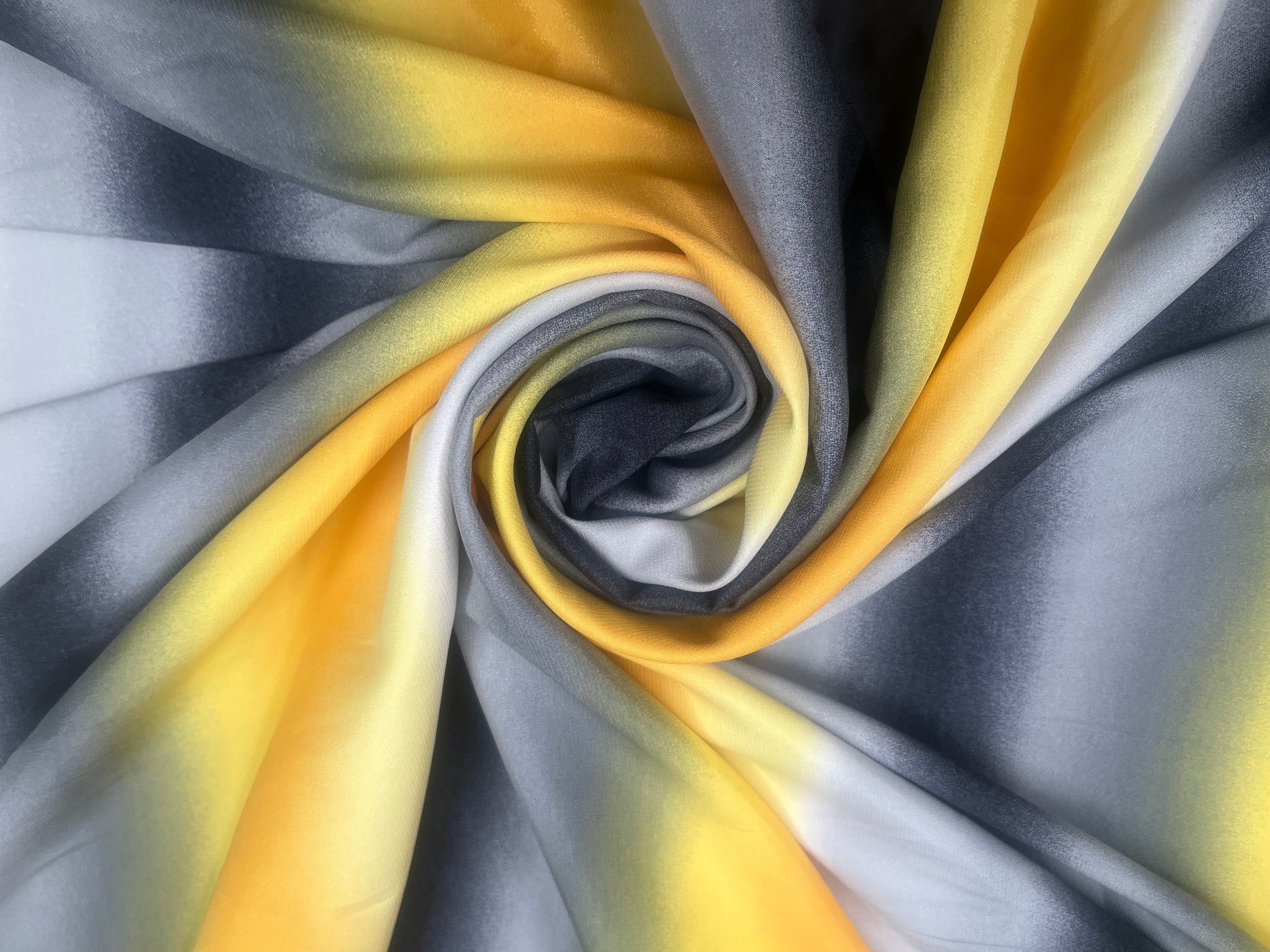 Yellow & Grey Ombre Stripe Satin Fabric 140cm