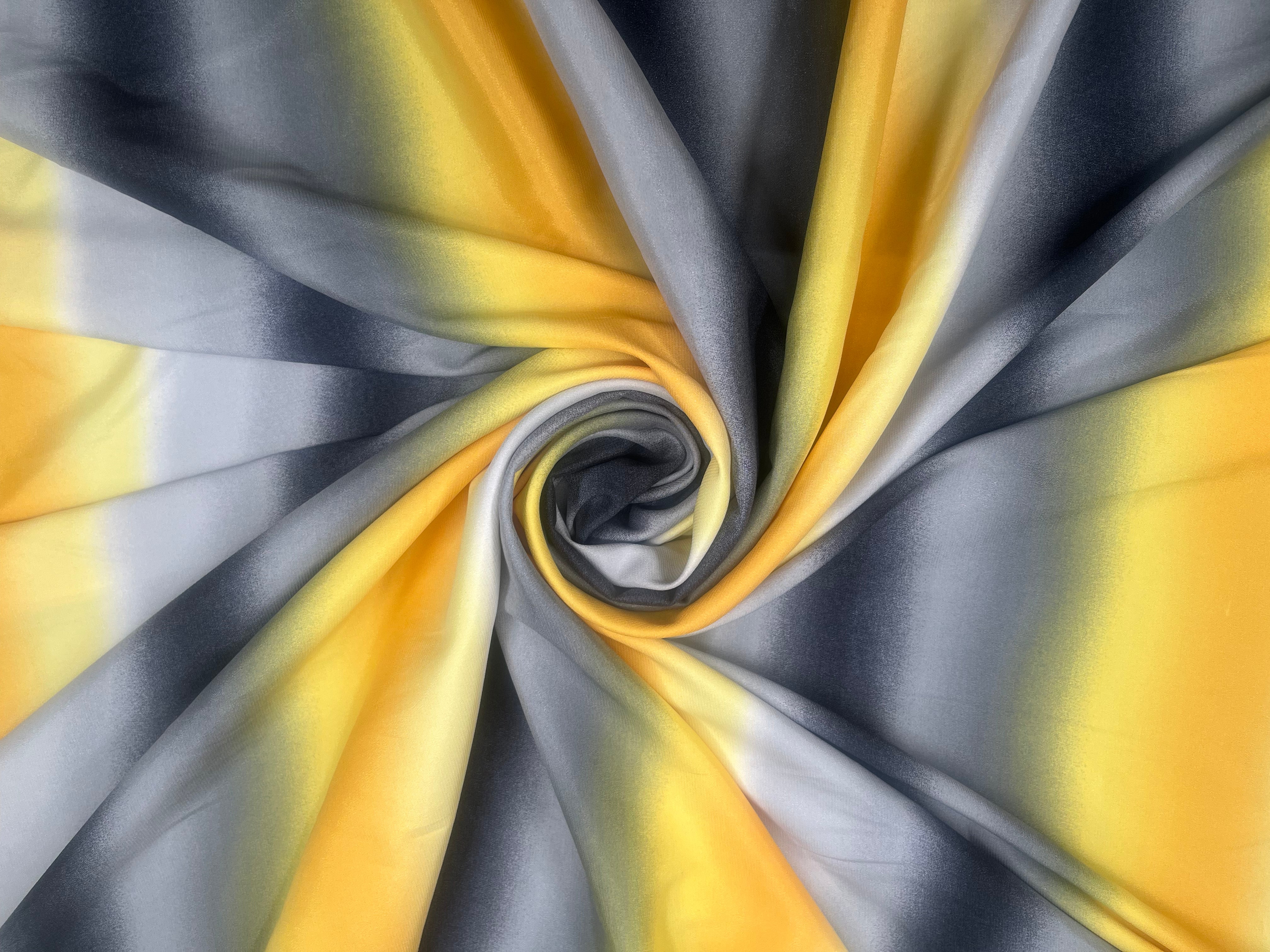 Yellow & Grey Ombre Stripe Satin Fabric 140cm