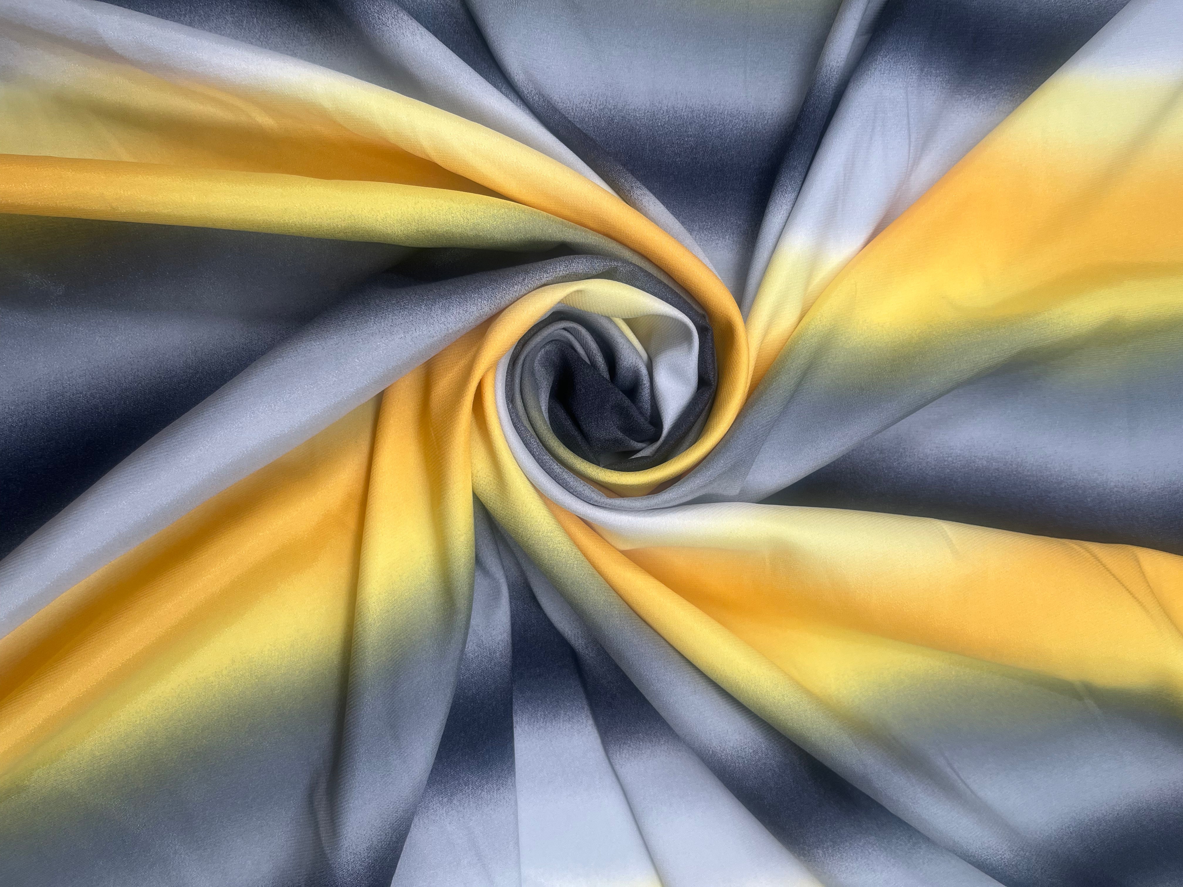 Yellow & Grey Ombre Stripe Satin Fabric 140cm