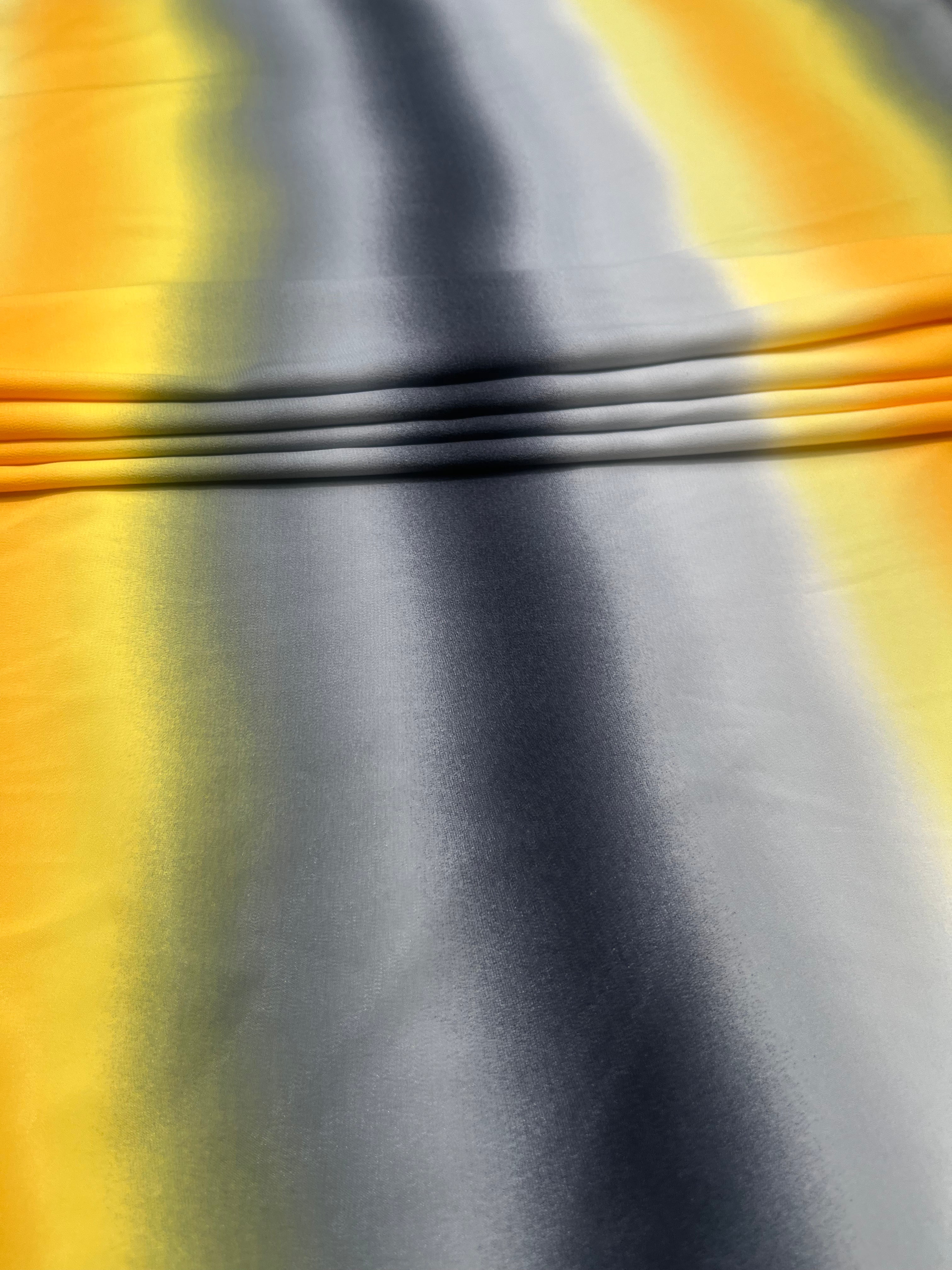 Yellow & Grey Ombre Stripe Satin Fabric 140cm