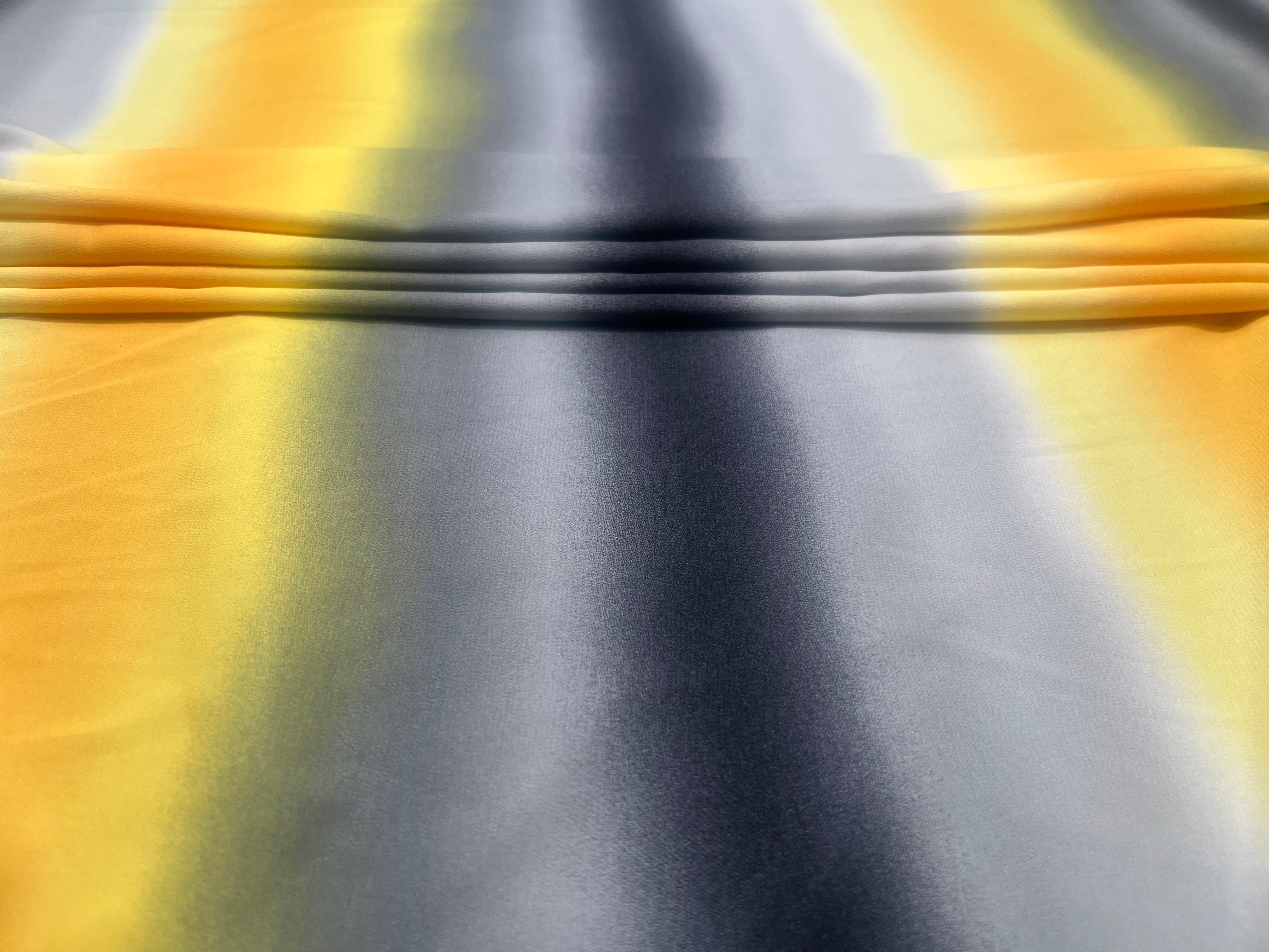 Yellow & Grey Ombre Stripe Satin Fabric 140cm