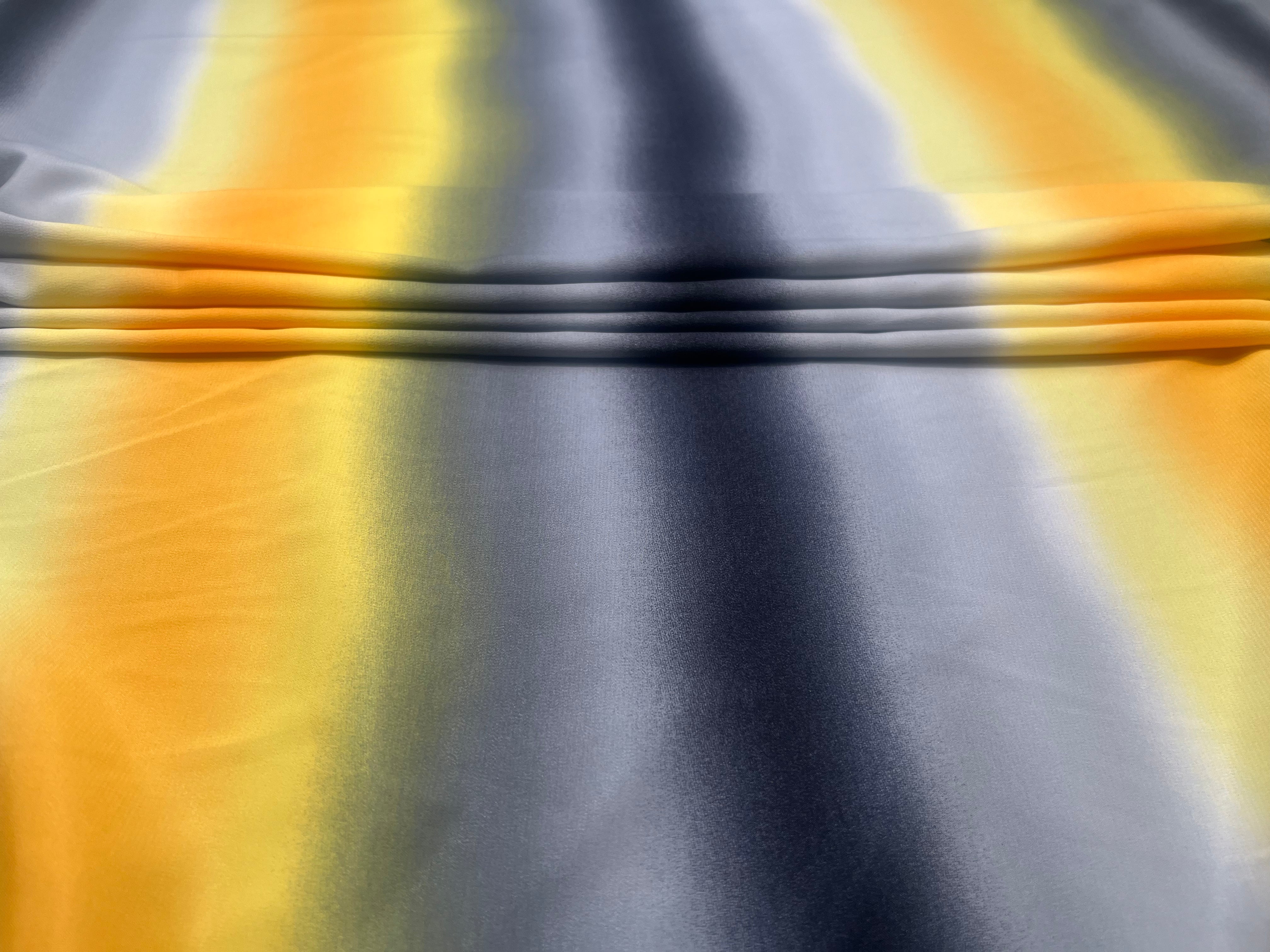 Yellow & Grey Ombre Stripe Satin Fabric 140cm