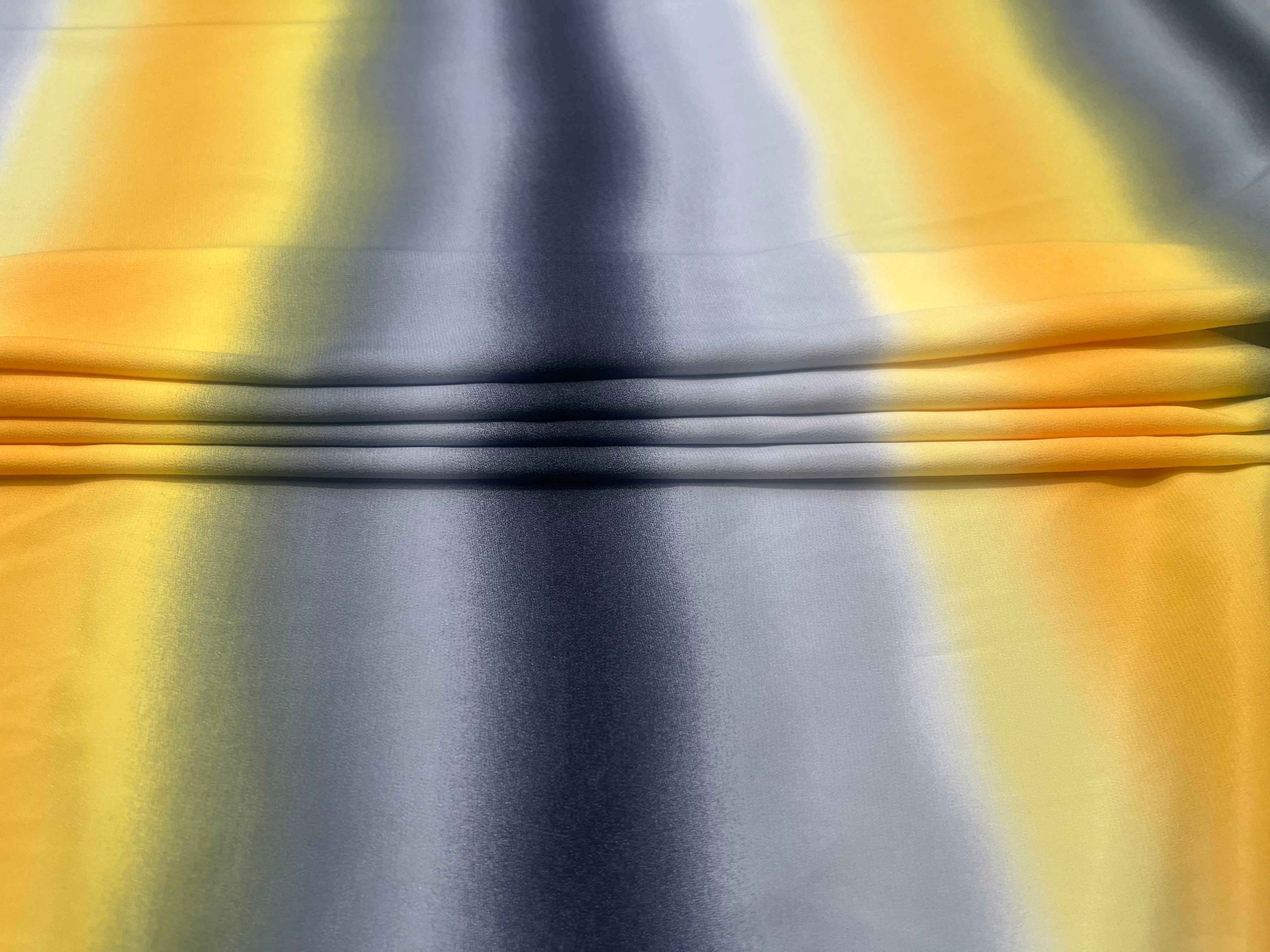 Yellow & Grey Ombre Stripe Satin Fabric 140cm