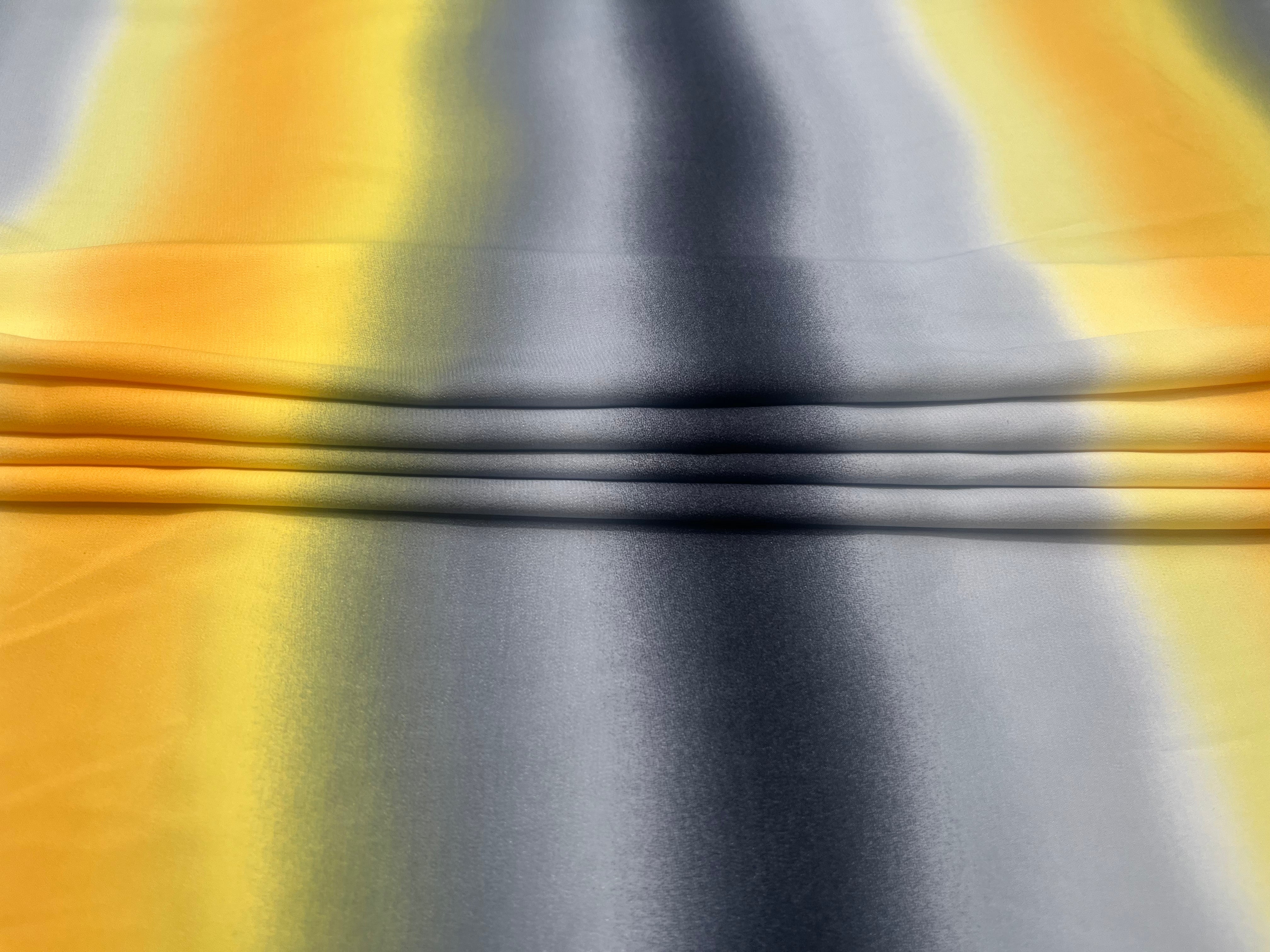 Yellow & Grey Ombre Stripe Satin Fabric 140cm