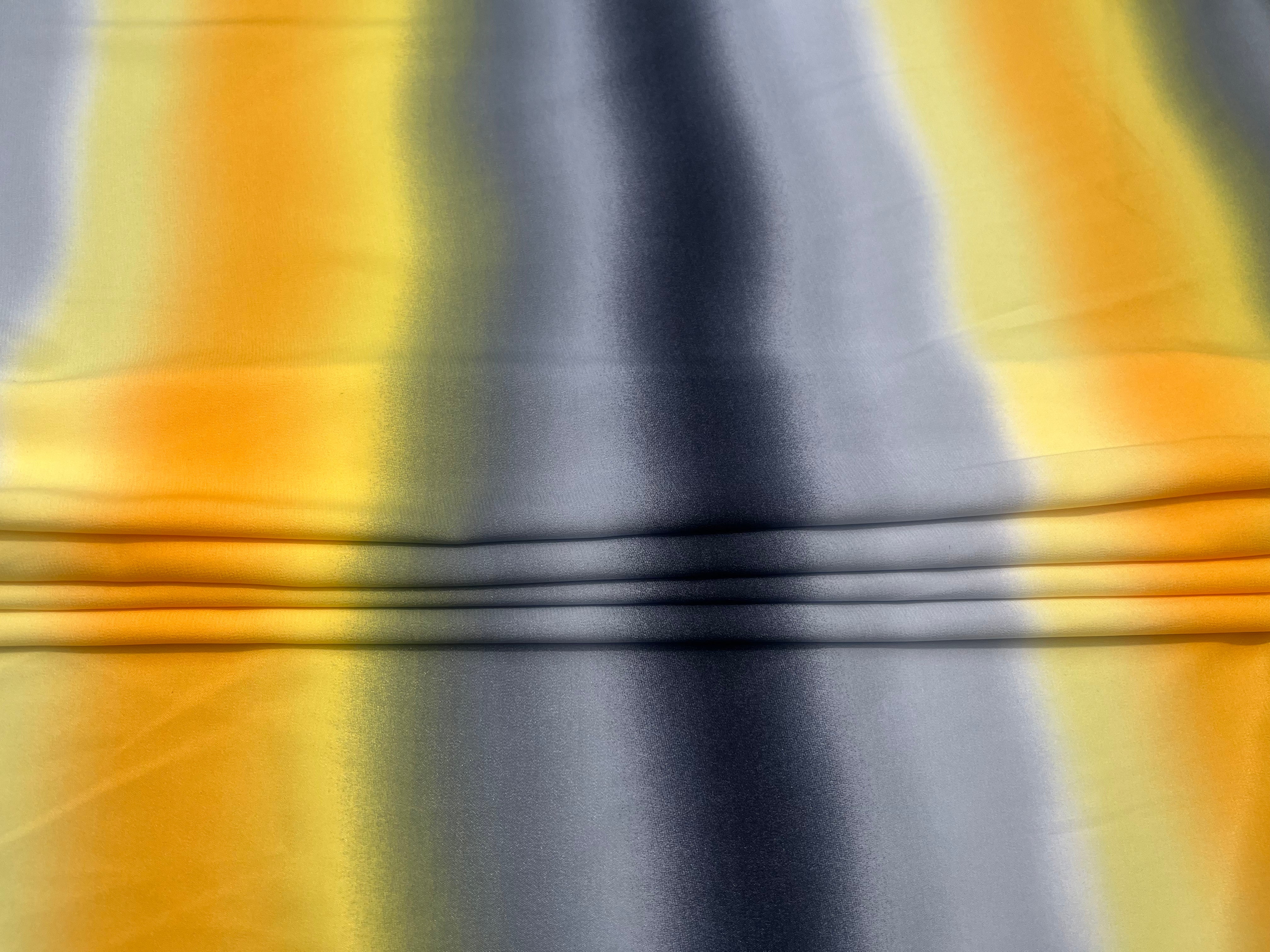 Yellow & Grey Ombre Stripe Satin Fabric 140cm