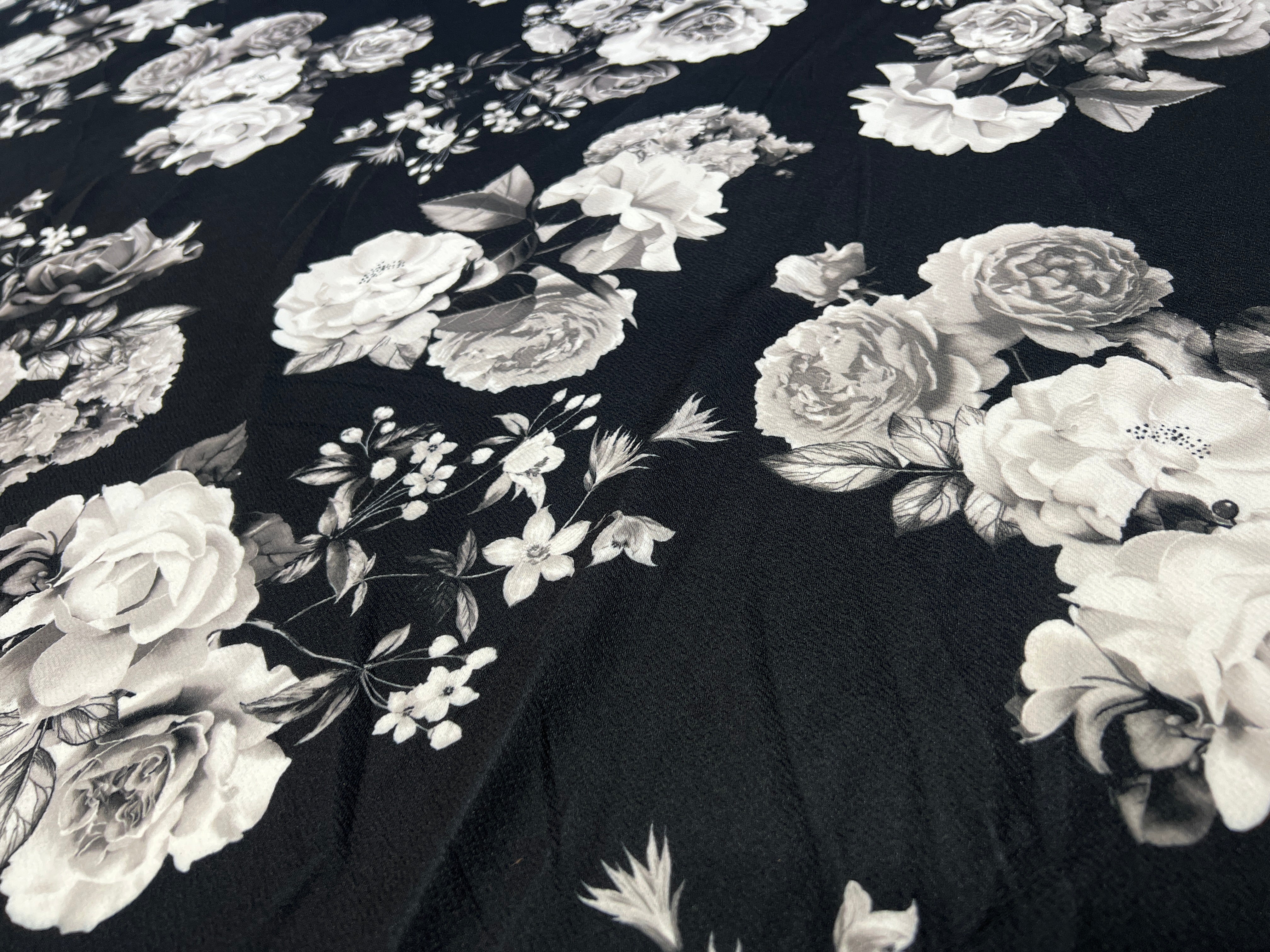 Monochrome Rose Garden Floral Liverpool Fabric