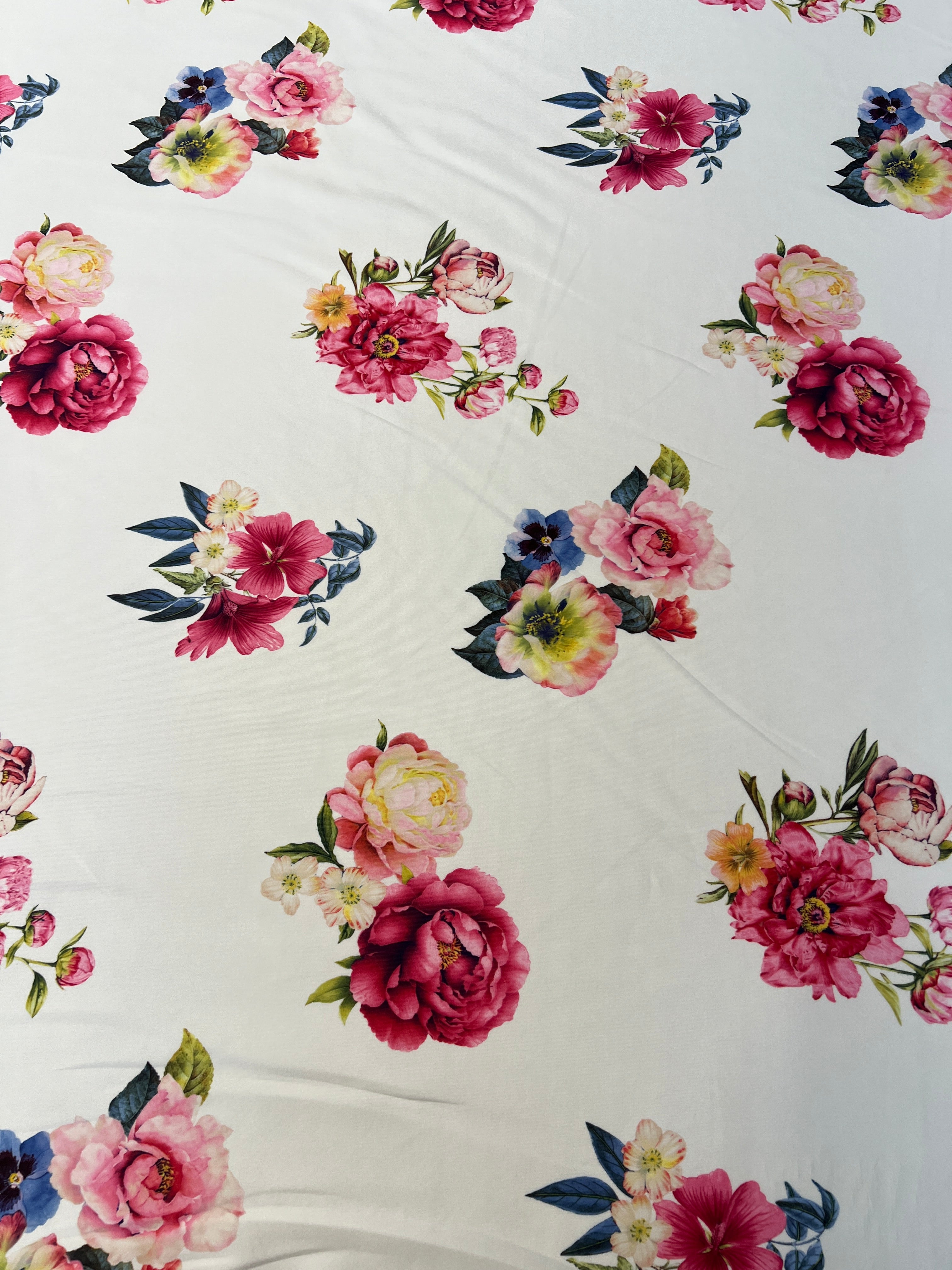 Blush White Garden Floral Scuba Fabric