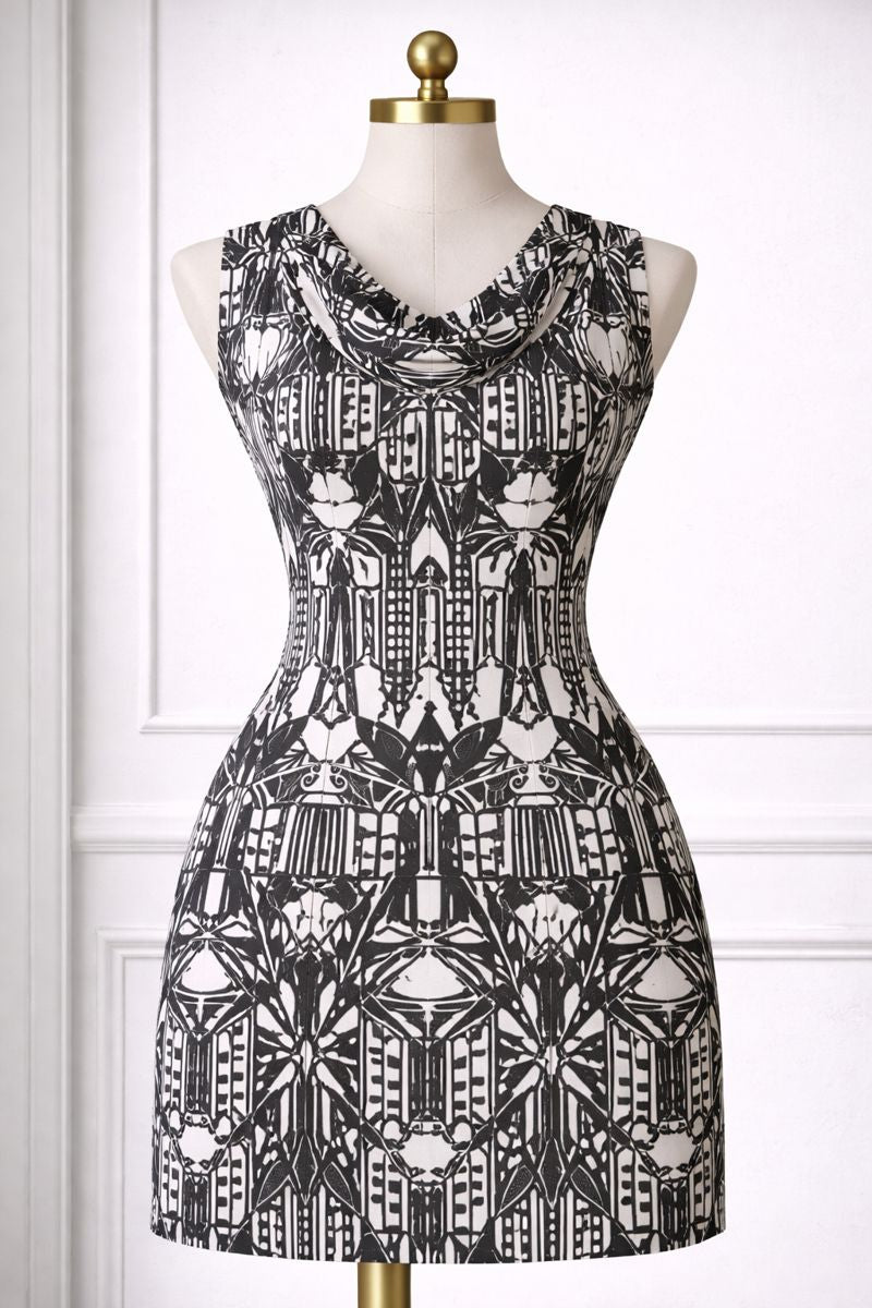 Black & White Art Deco Geometric Print Dressmaking 144cm