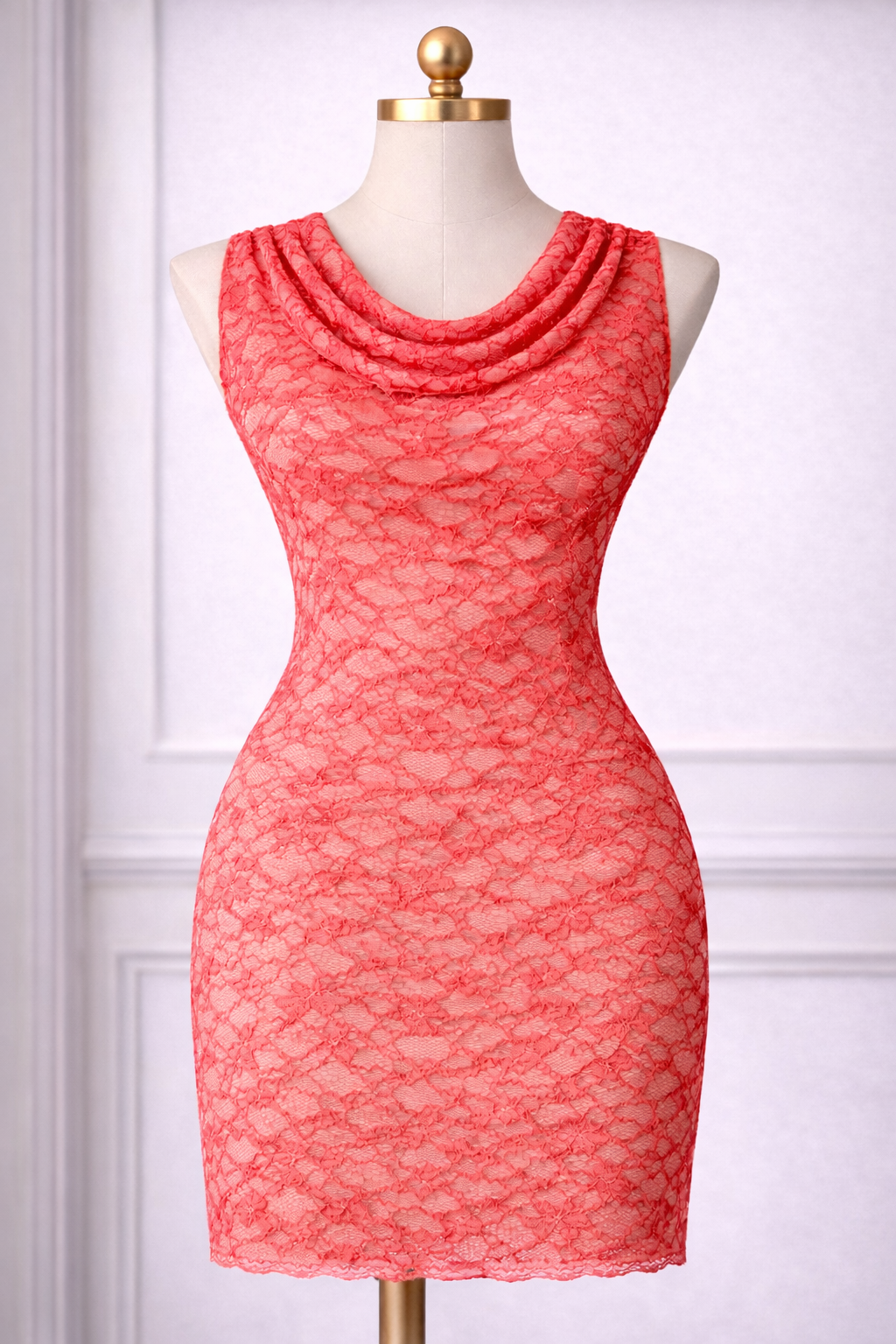 Corded Premium Coral Pink Lace Fabric ,141cm Wide