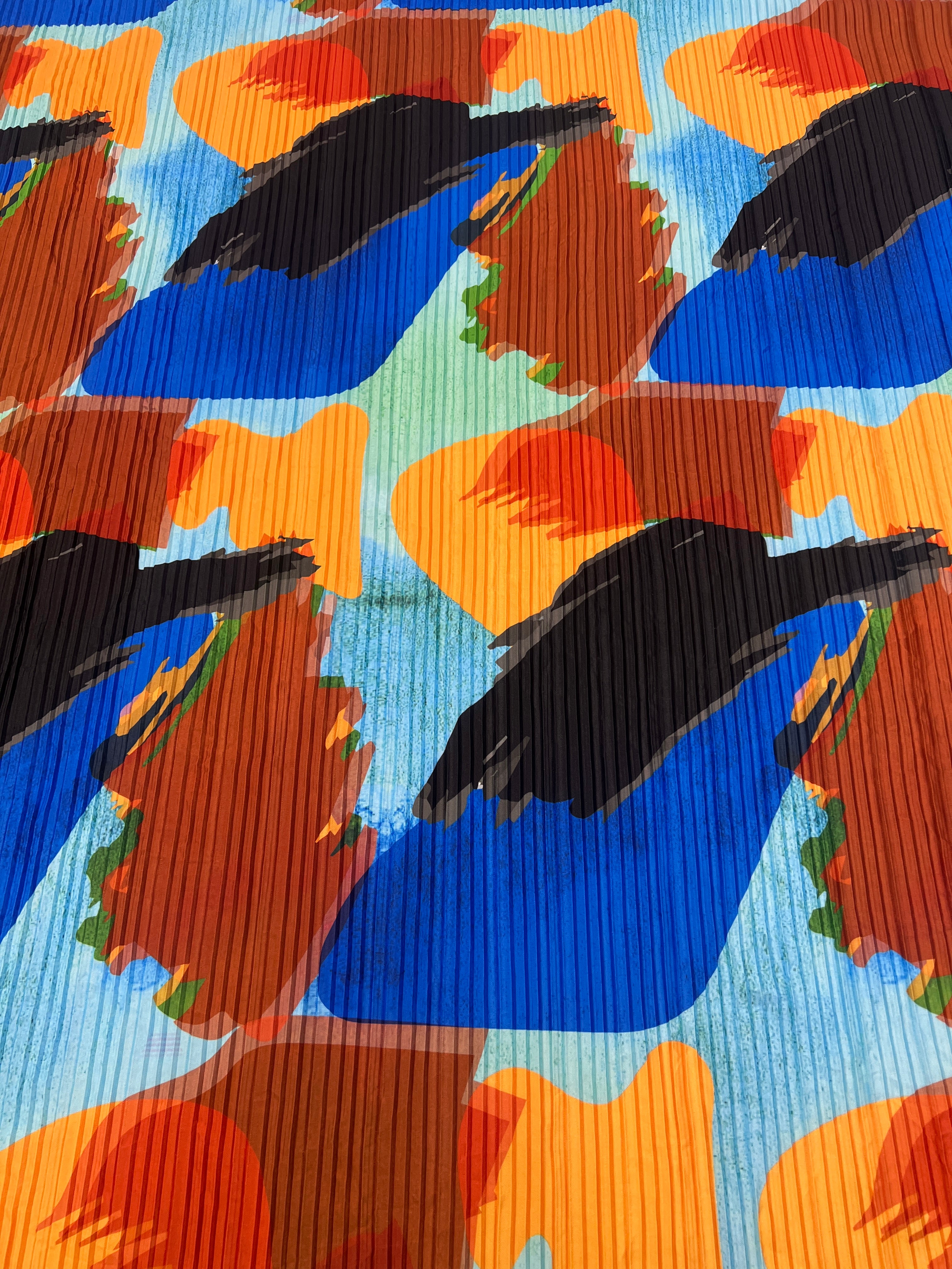 Multicolour Abstract Print Pleated Fabric