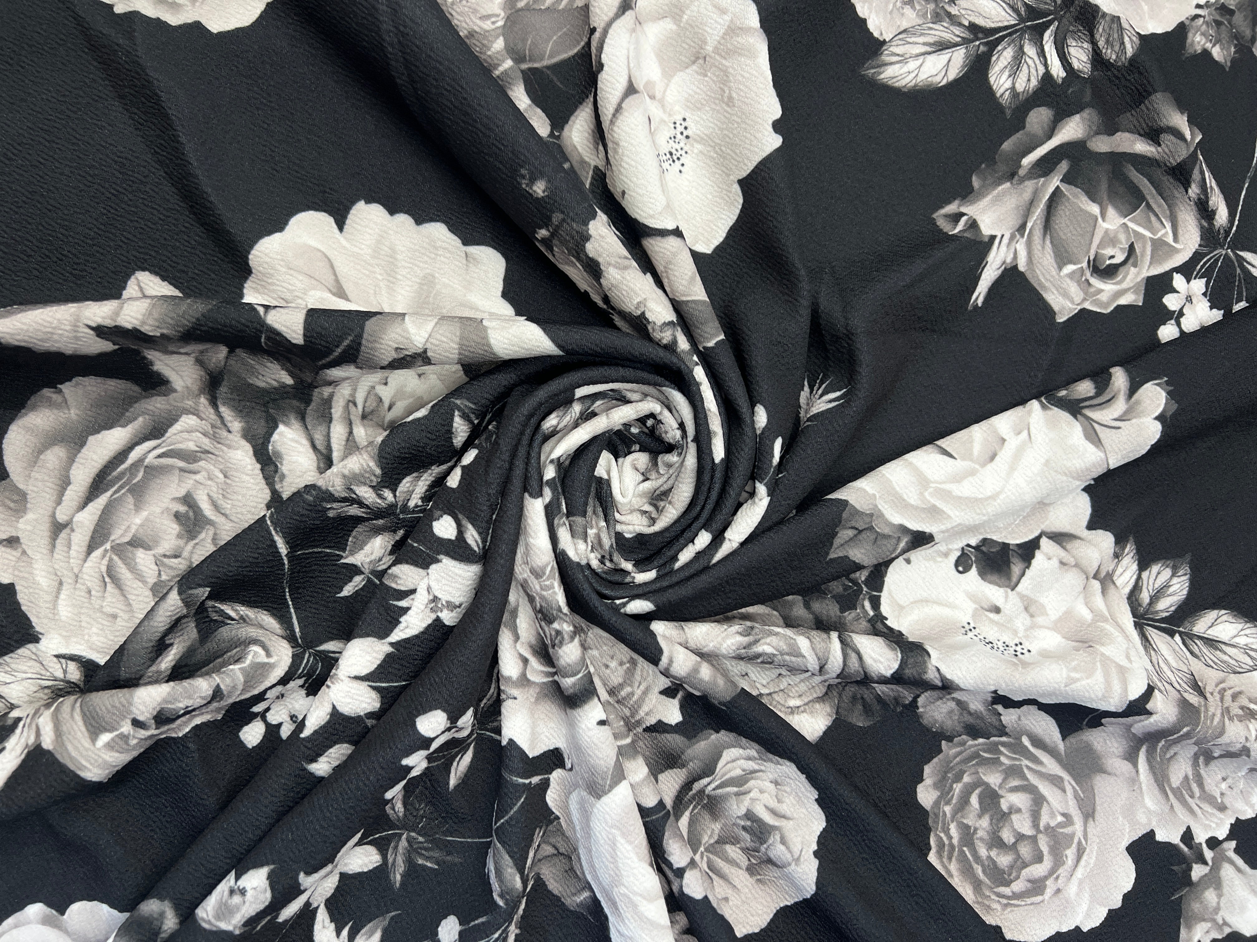 Monochrome Rose Garden Floral Liverpool Fabric
