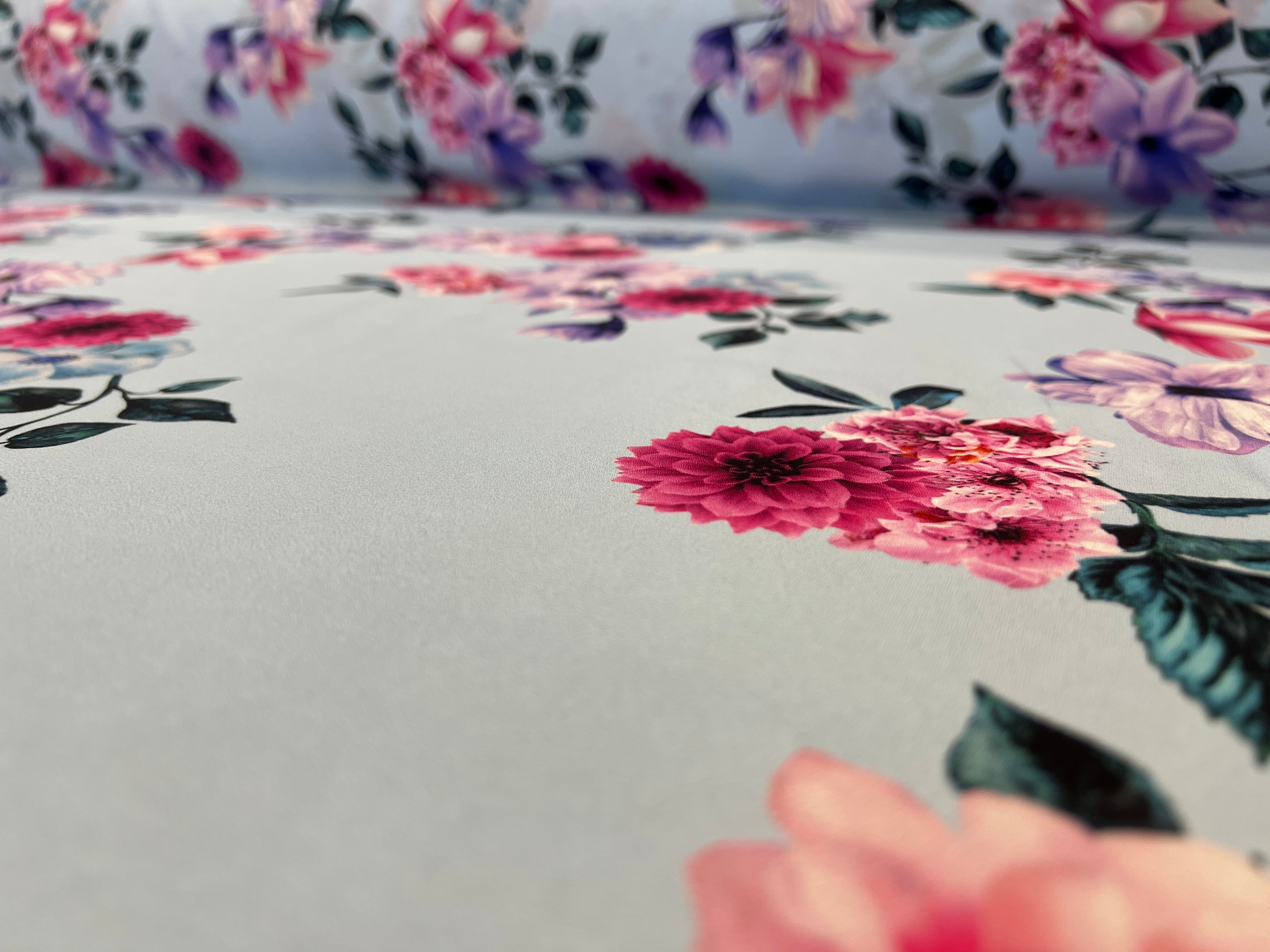 Blue Floral Chiffon Fabric Soft Lightweight Dress Material Summer 147cm Wide