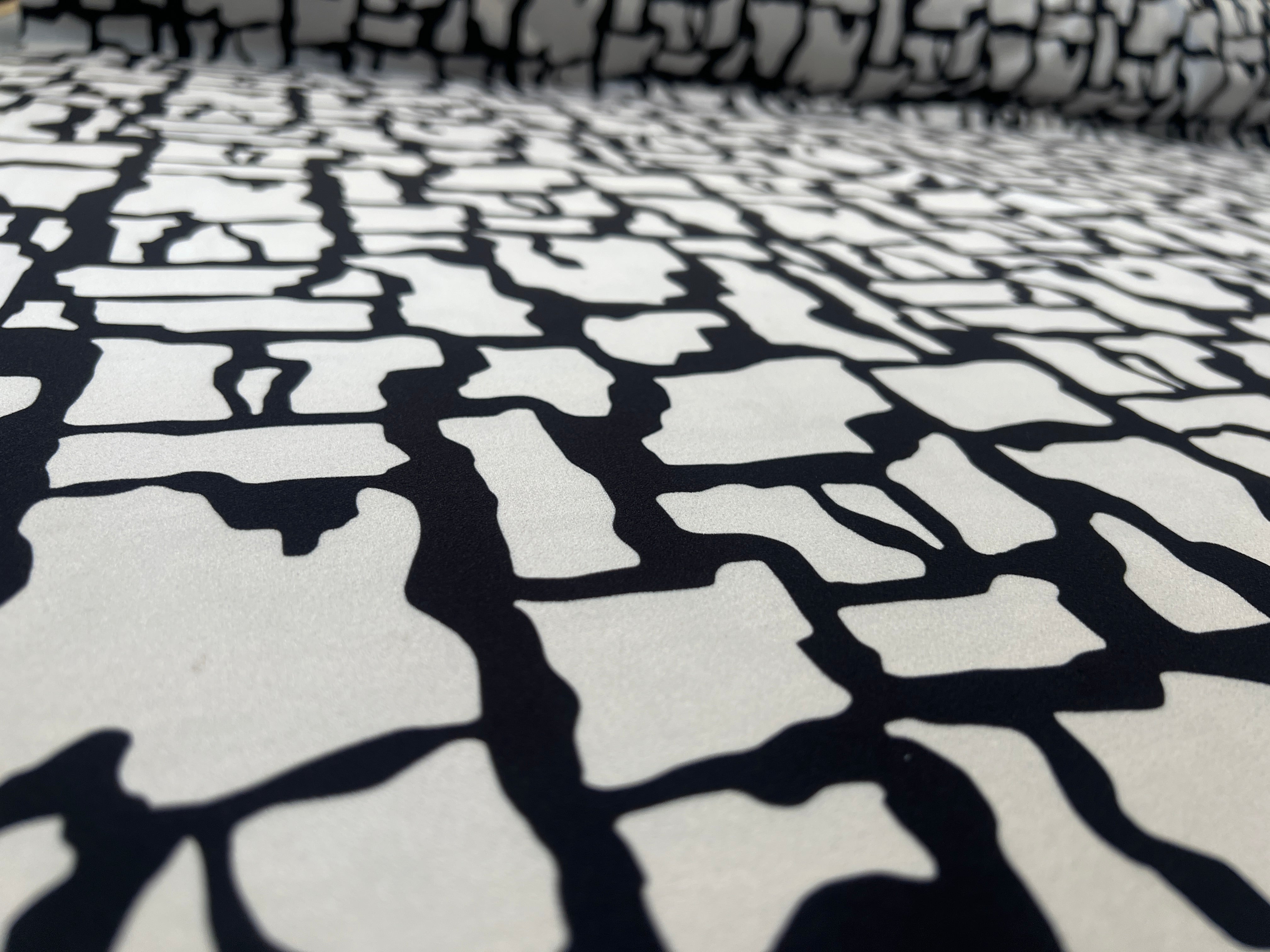 Black White Abstract Scuba Crepe Stretch Jersey Dressmaking Fabric
