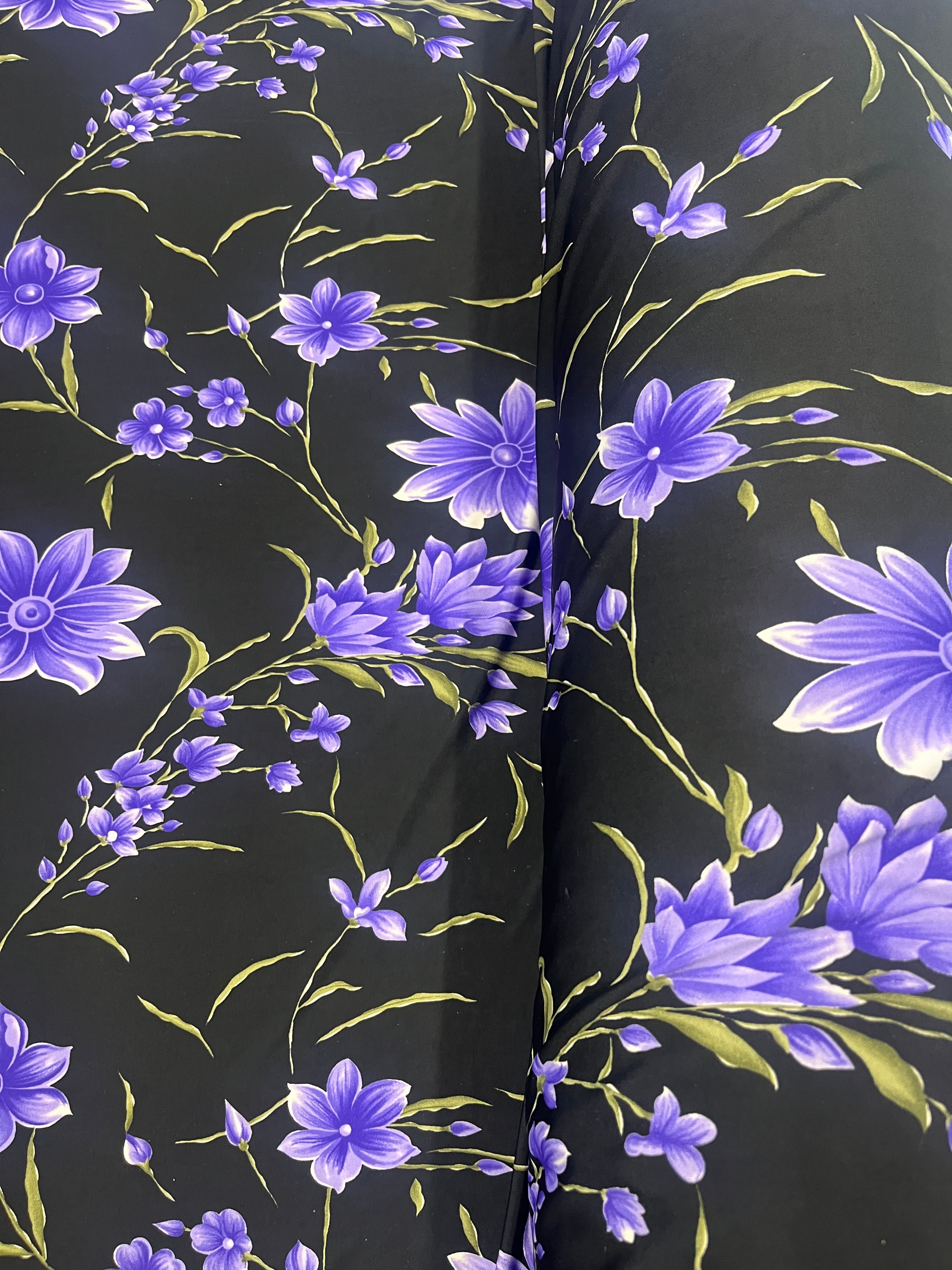 Black & Lavender Wildflower Floral Soft Touch Slinky Fabric 141cm Wide