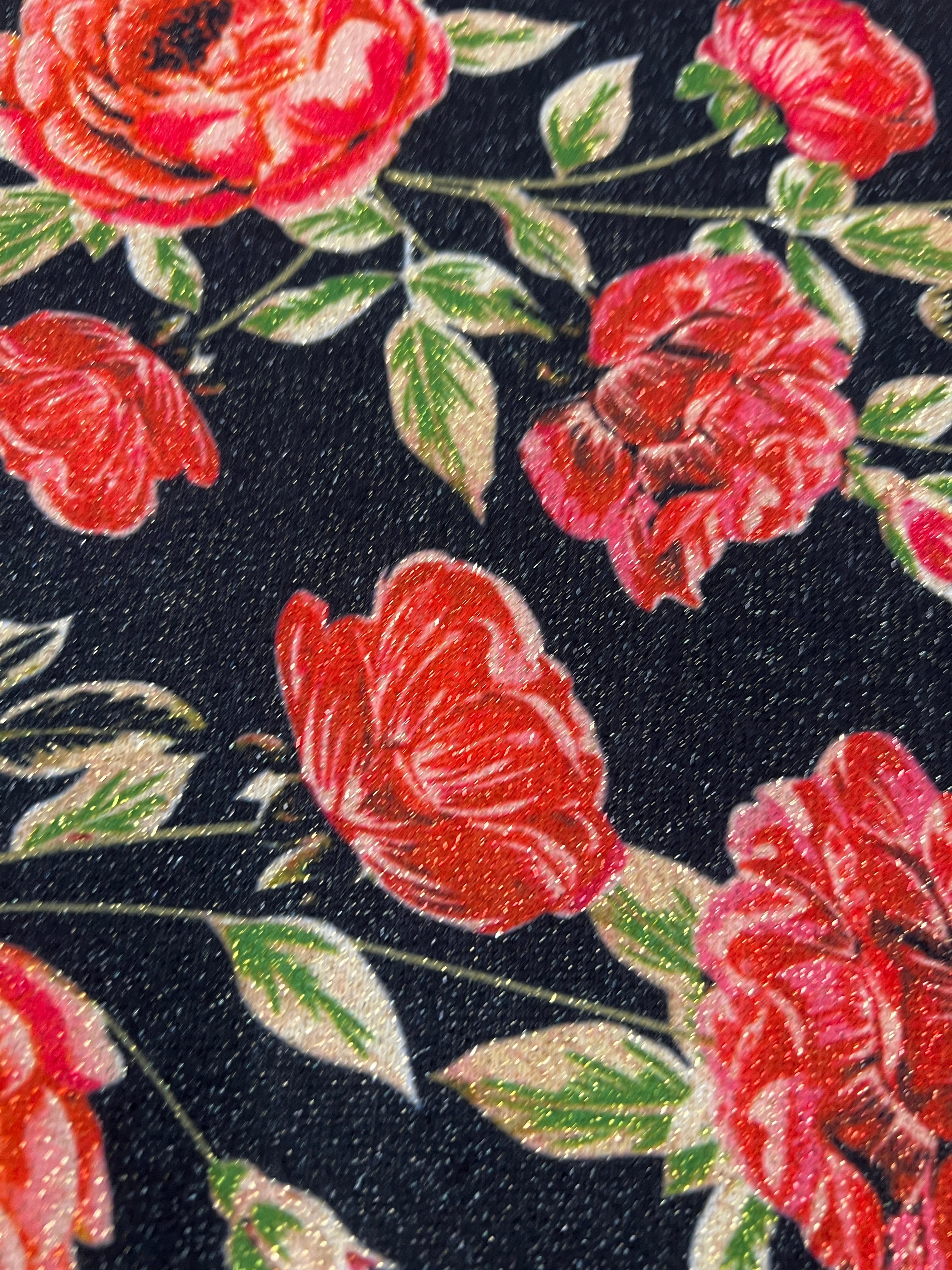 Valentino Crepe Glitter Fabric – Red Rose Floral