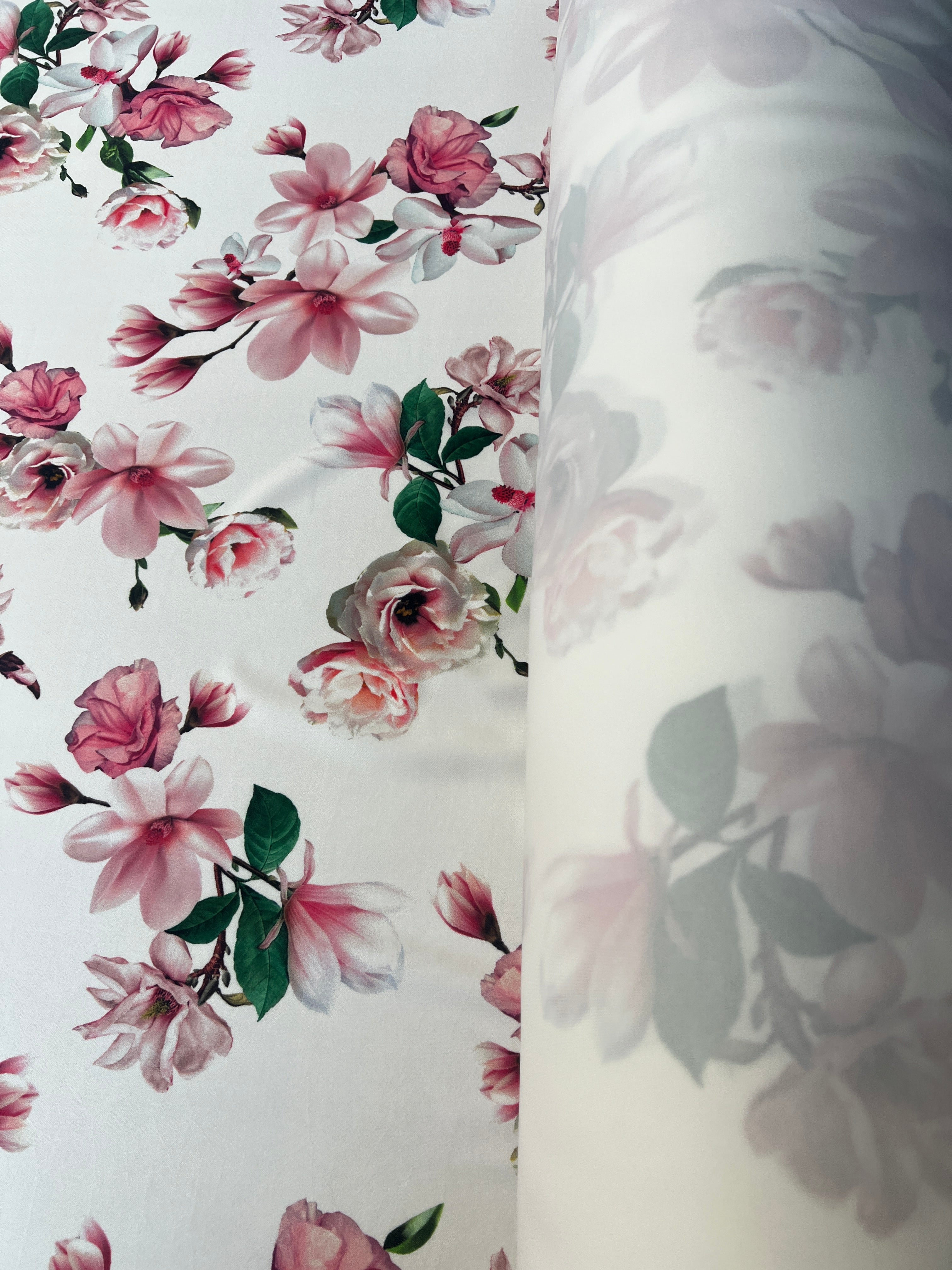 Ivory Pink Rose Floral Scuba Crepe Fabric