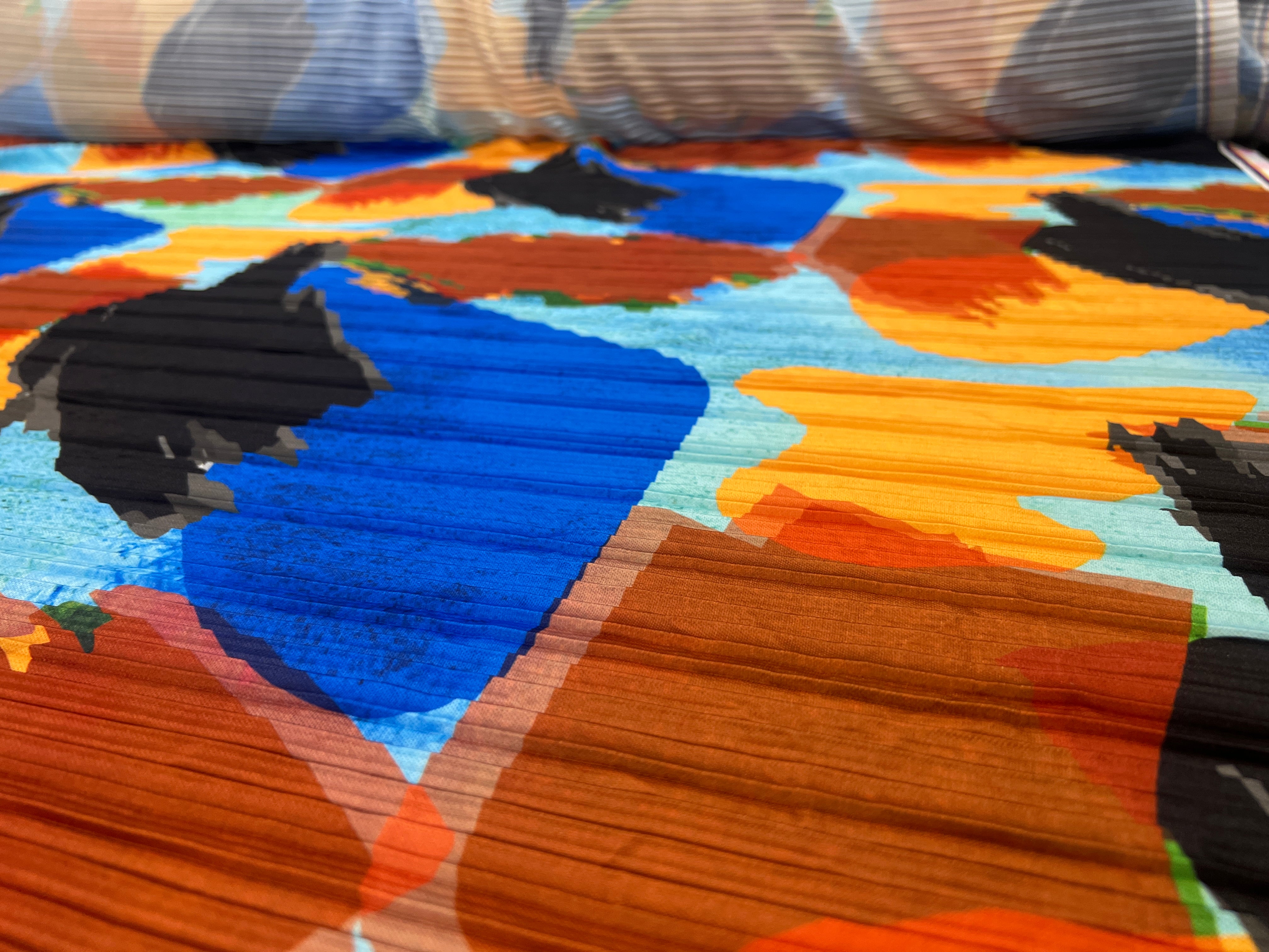Multicolour Abstract Print Pleated Fabric