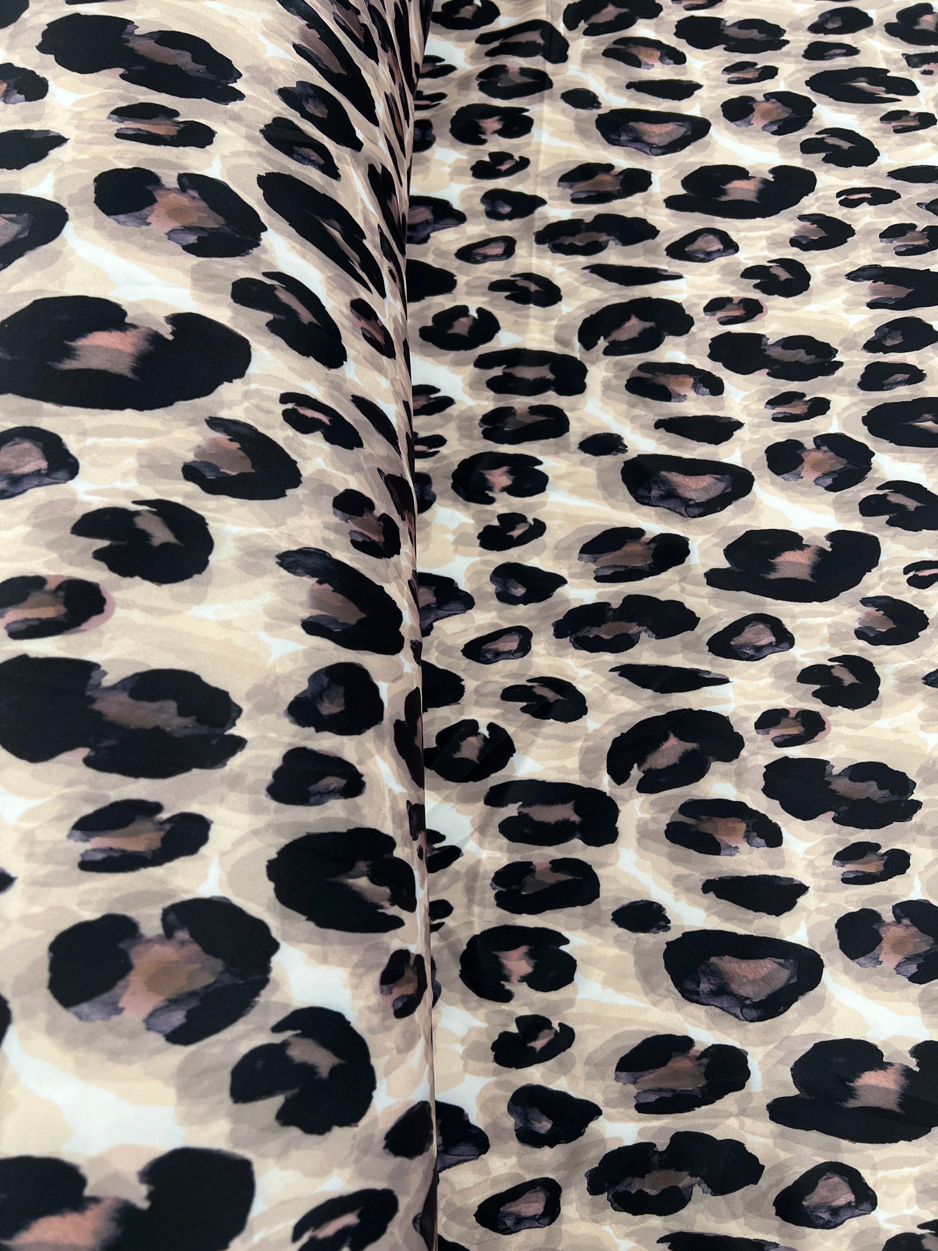 Beige Leopard Print Scuba Dressmaking Fabric