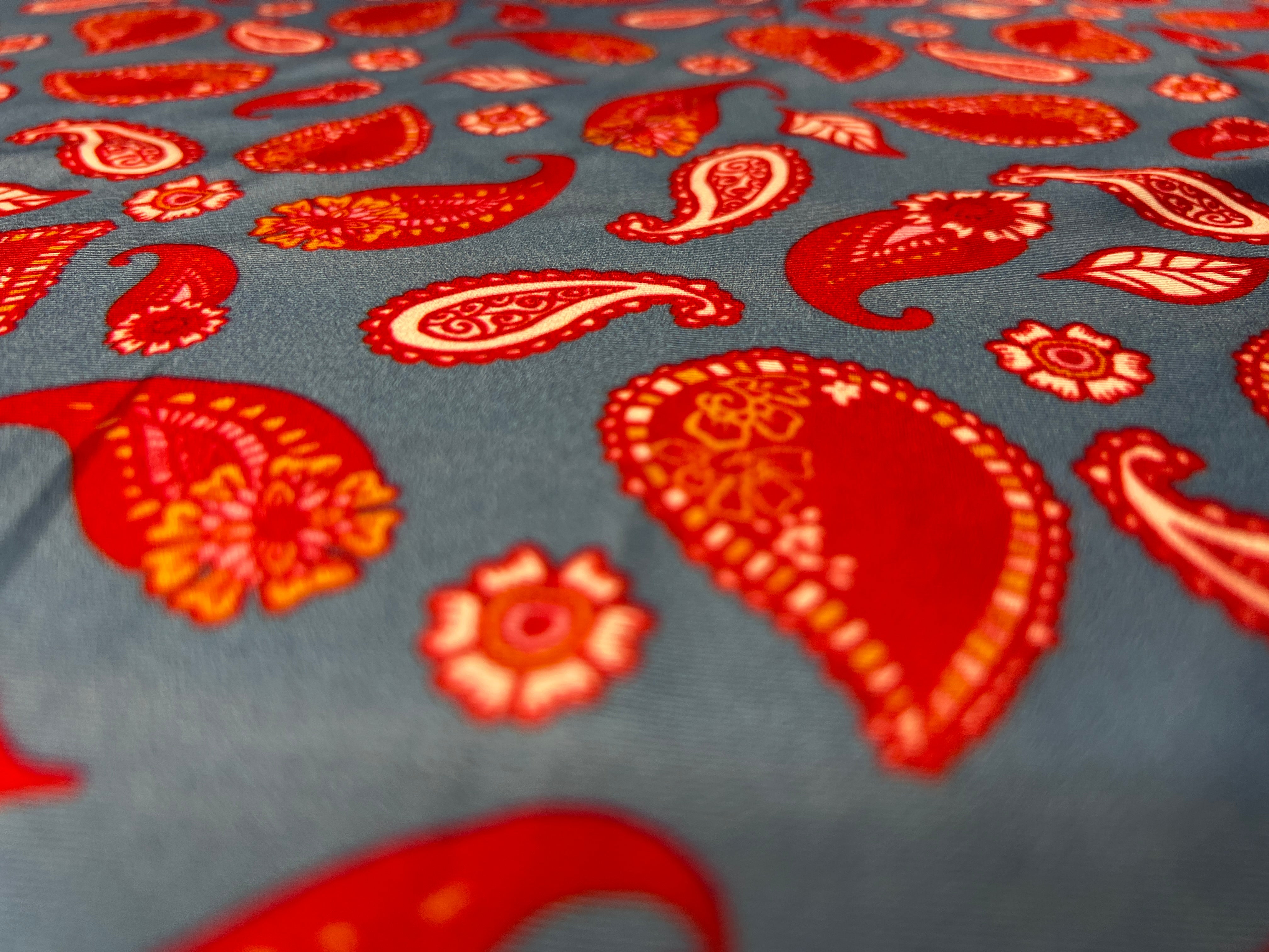 Blue Paisley Disco Fabric Red & White Paisely Stretch Disco Material-150cm Wide