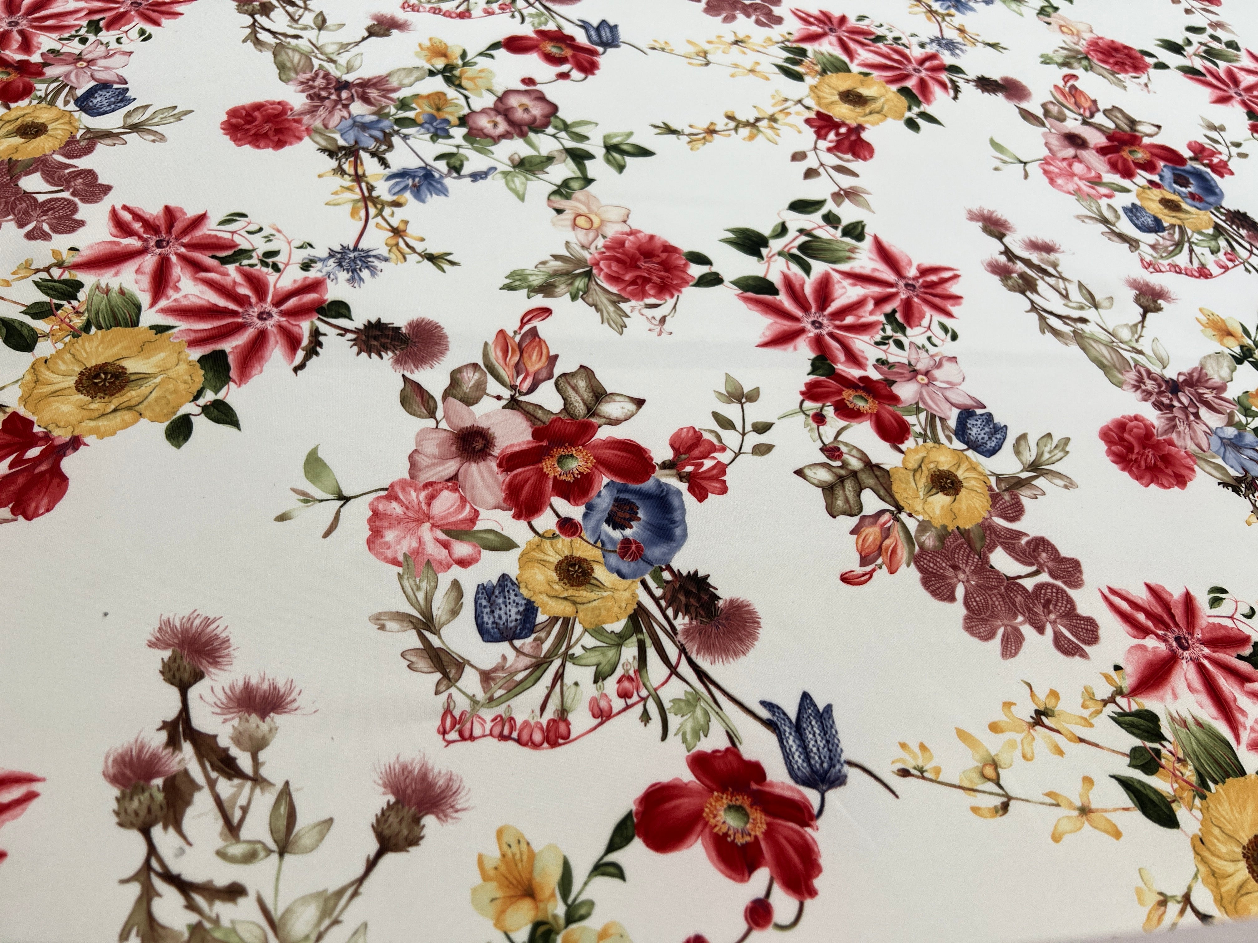 Ivory Botanical Floral Scuba Fabric – Vintage Wildflower Print